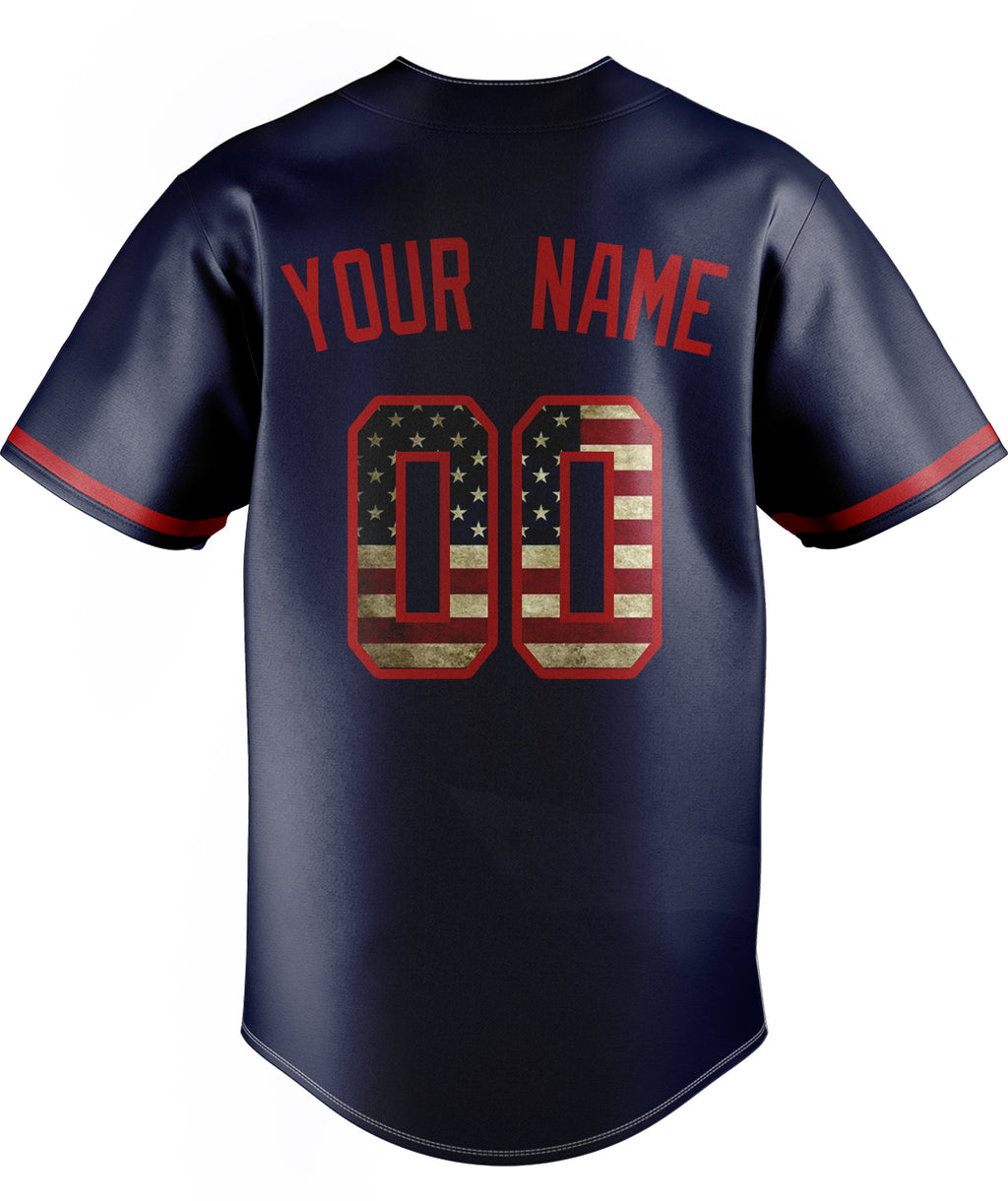 Personalized Navy & Red Color Fan Baseball Jersey