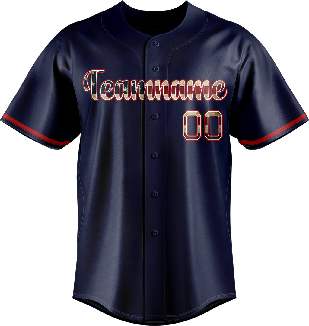 Personalized Navy & Red Color Fan Baseball Jersey