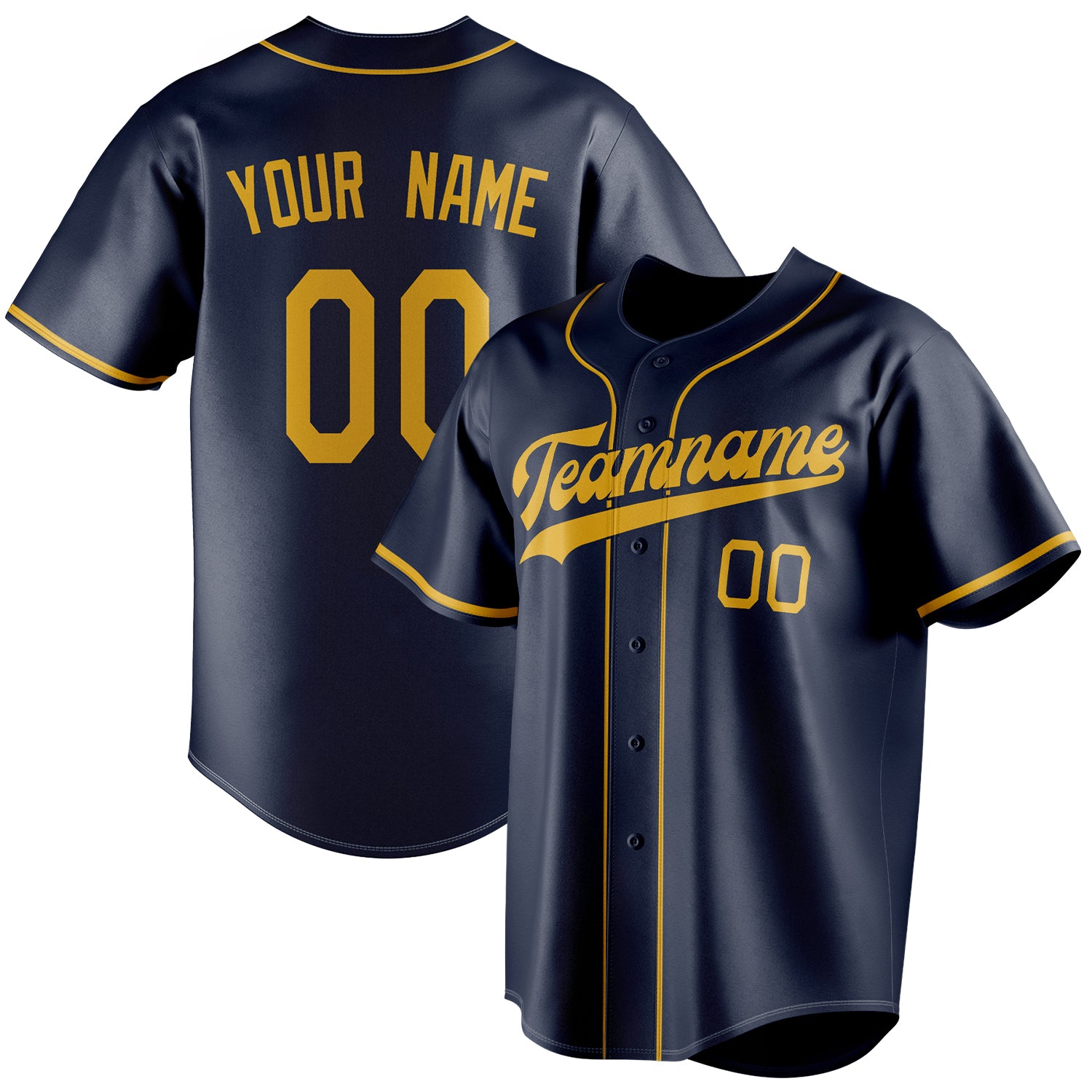 Personalized Navy & Gold Color Fan Baseball Jersey BB01240531WY491