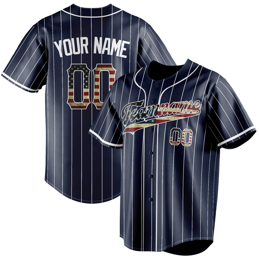 Personalized Navy & White White Pinstripe Fan Baseball Jersey BB01240531WY499