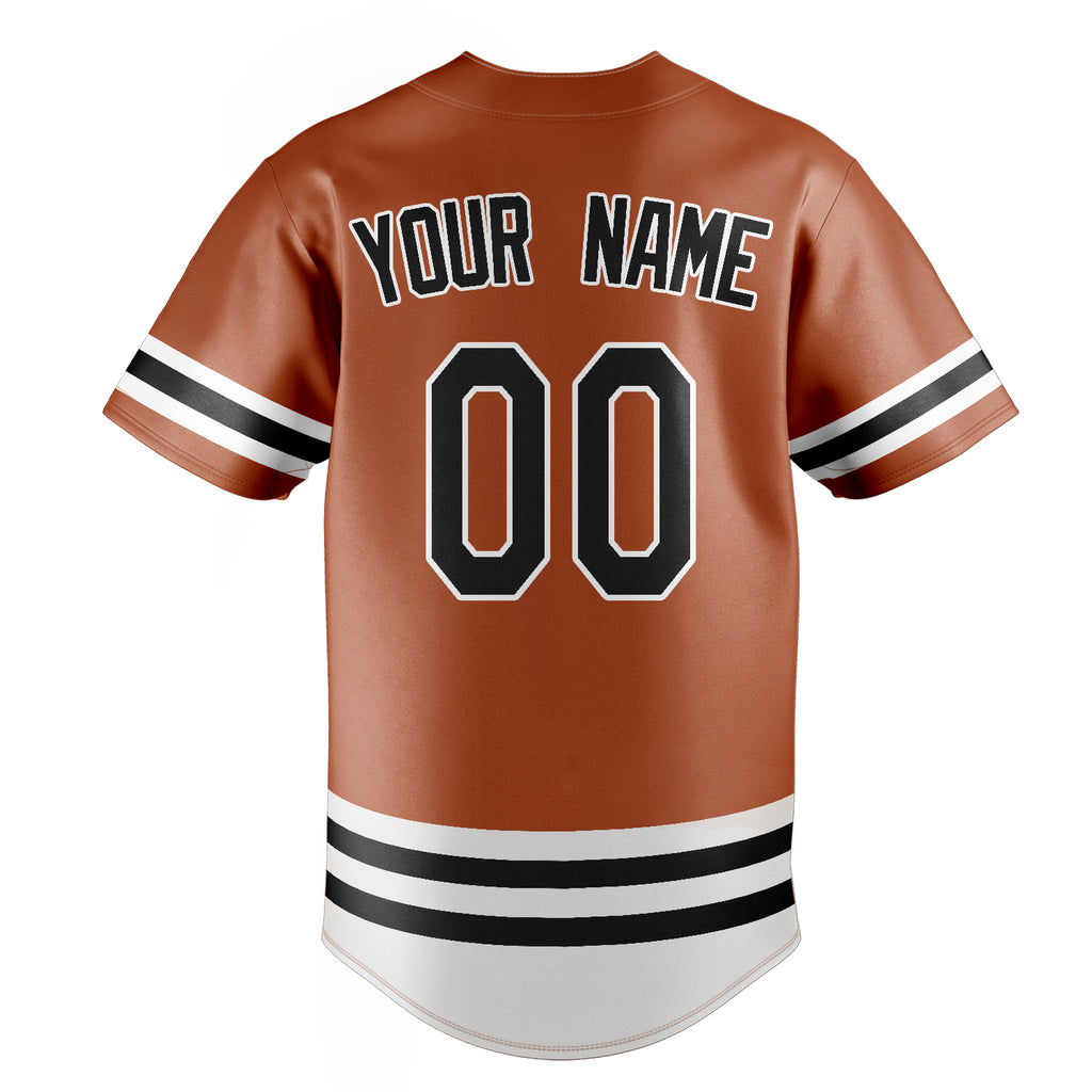 Personalized Texas Orange & Black Double Stripe Fan Baseball Jersey
