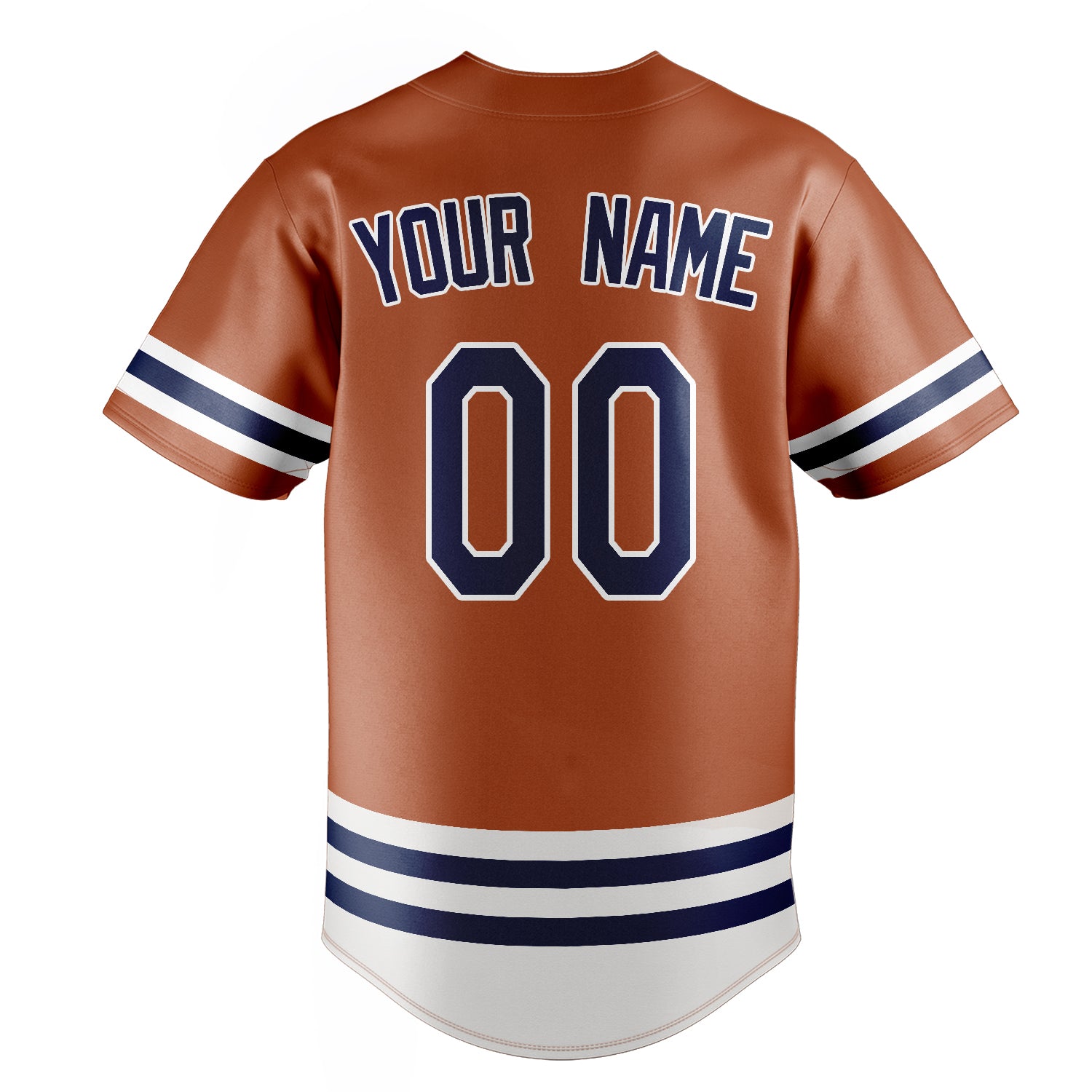 Personalized Texas Orange & Navy Double Stripe Fan Baseball Jersey