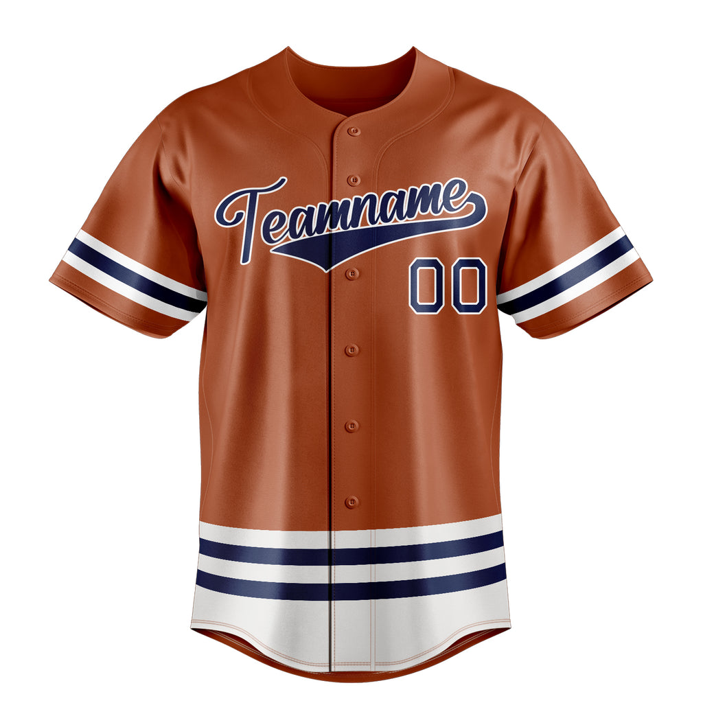 Personalized Texas Orange & Navy Double Stripe Fan Baseball Jersey