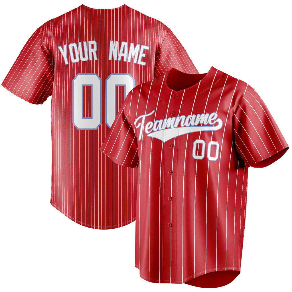 Personalized Red & White White Pinstripe Fan Baseball Jersey BB01240531XJ402