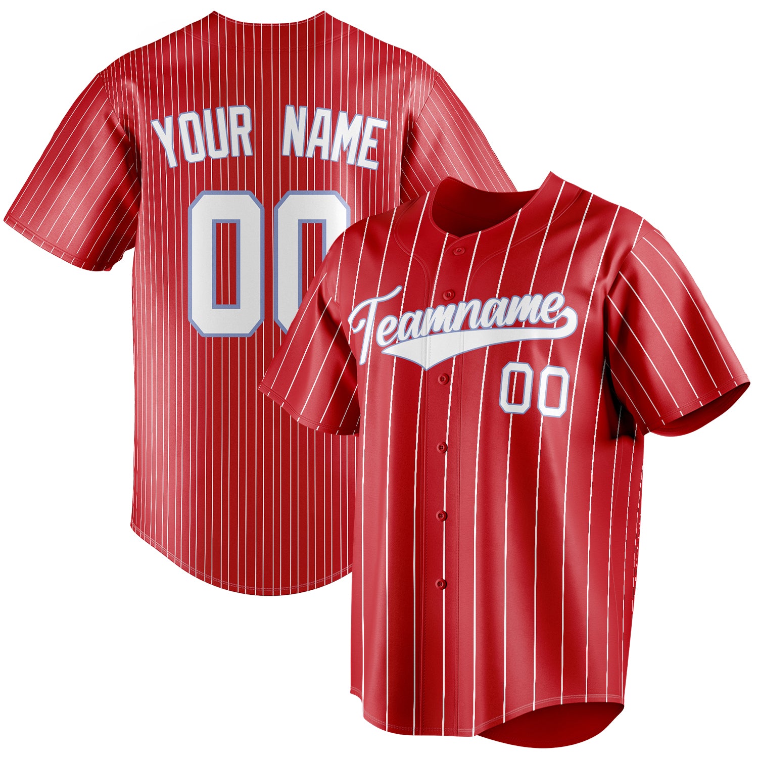 Personalized Red & White White Pinstripe Fan Baseball Jersey BB01240531XJ402
