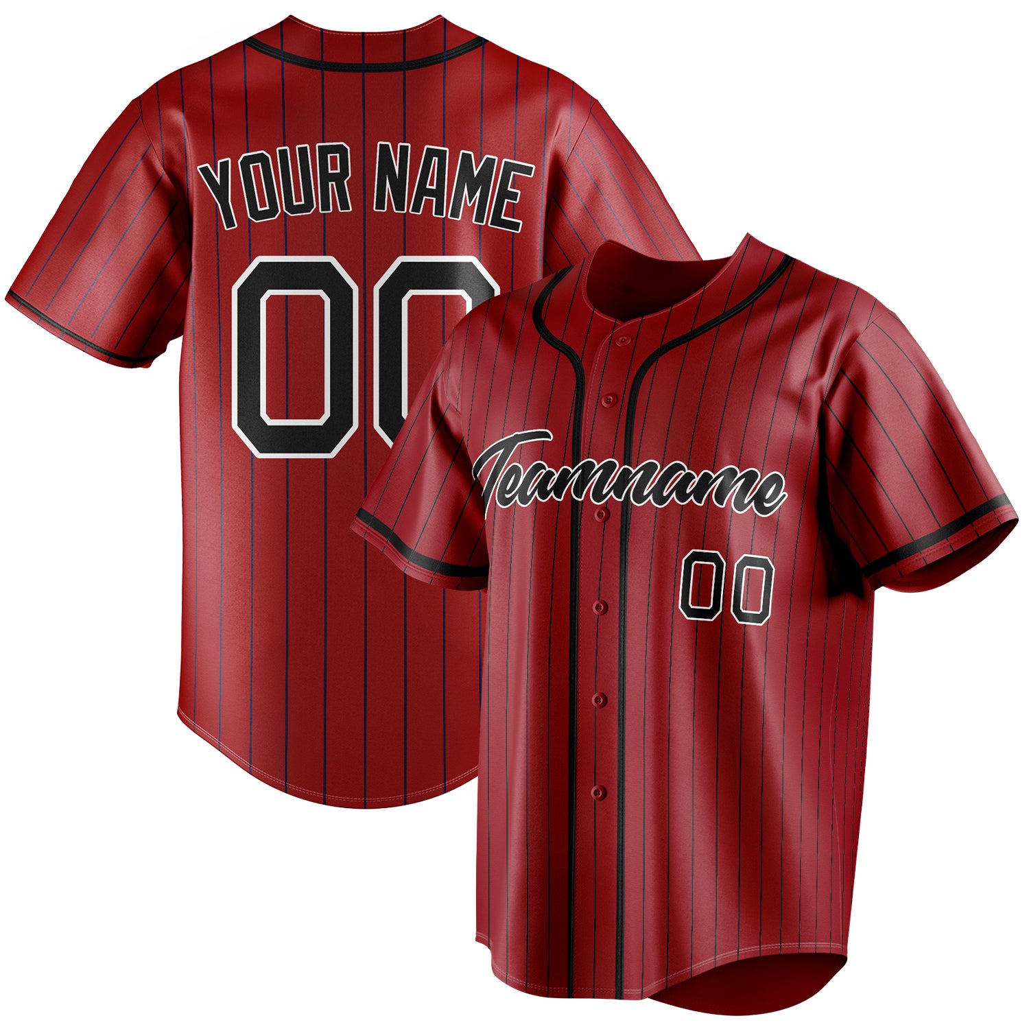 Personalized Red & Black Black Pinstripe Fan Baseball Jersey BB01240531XJ414