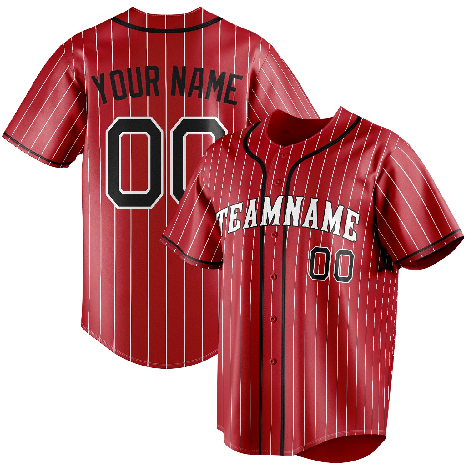 Personalized Red & Black White Pinstripe Fan Baseball Jersey BB01240531XJ416