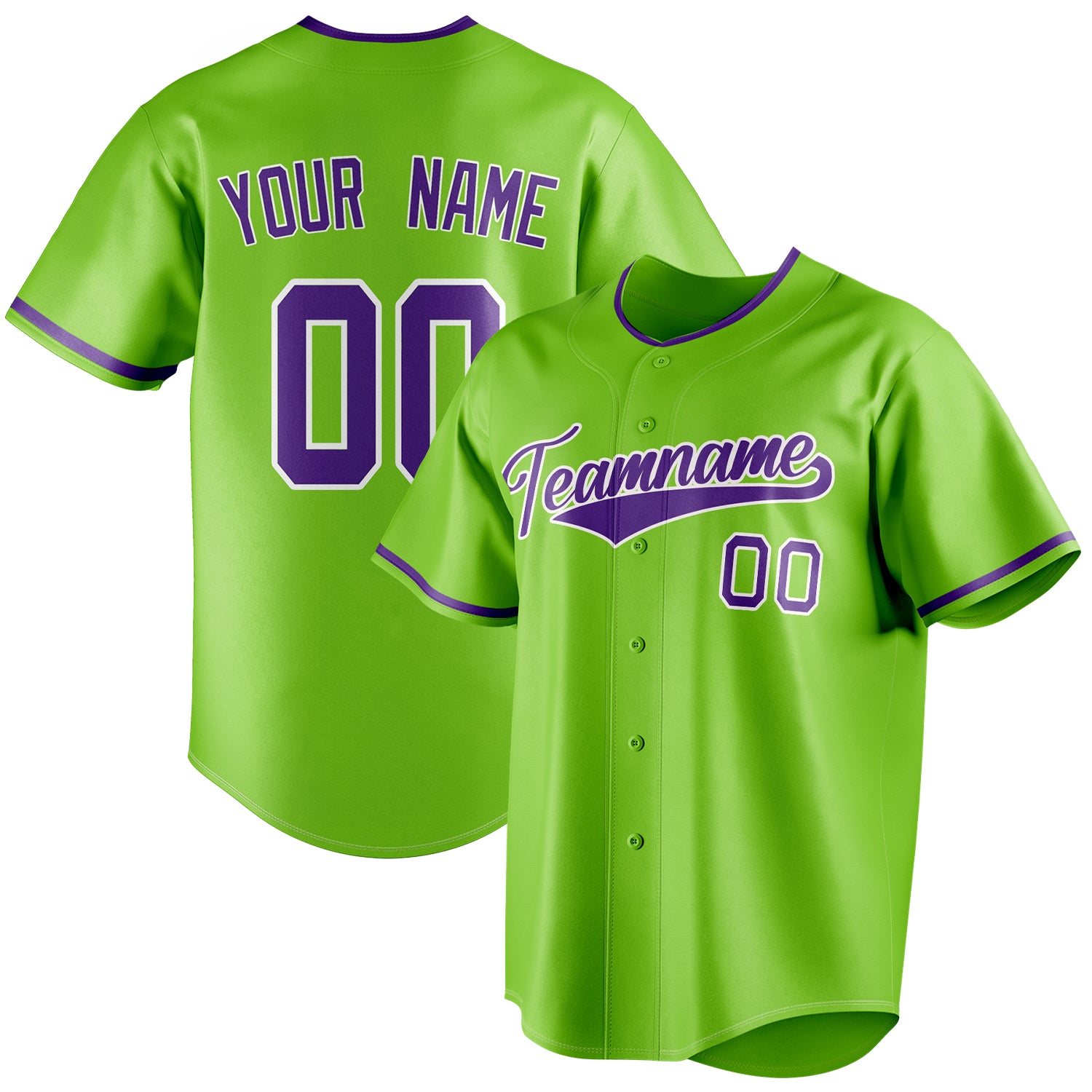 Personalized Neon Green & Purple Color Fan Baseball Jersey BB01240531XJ420