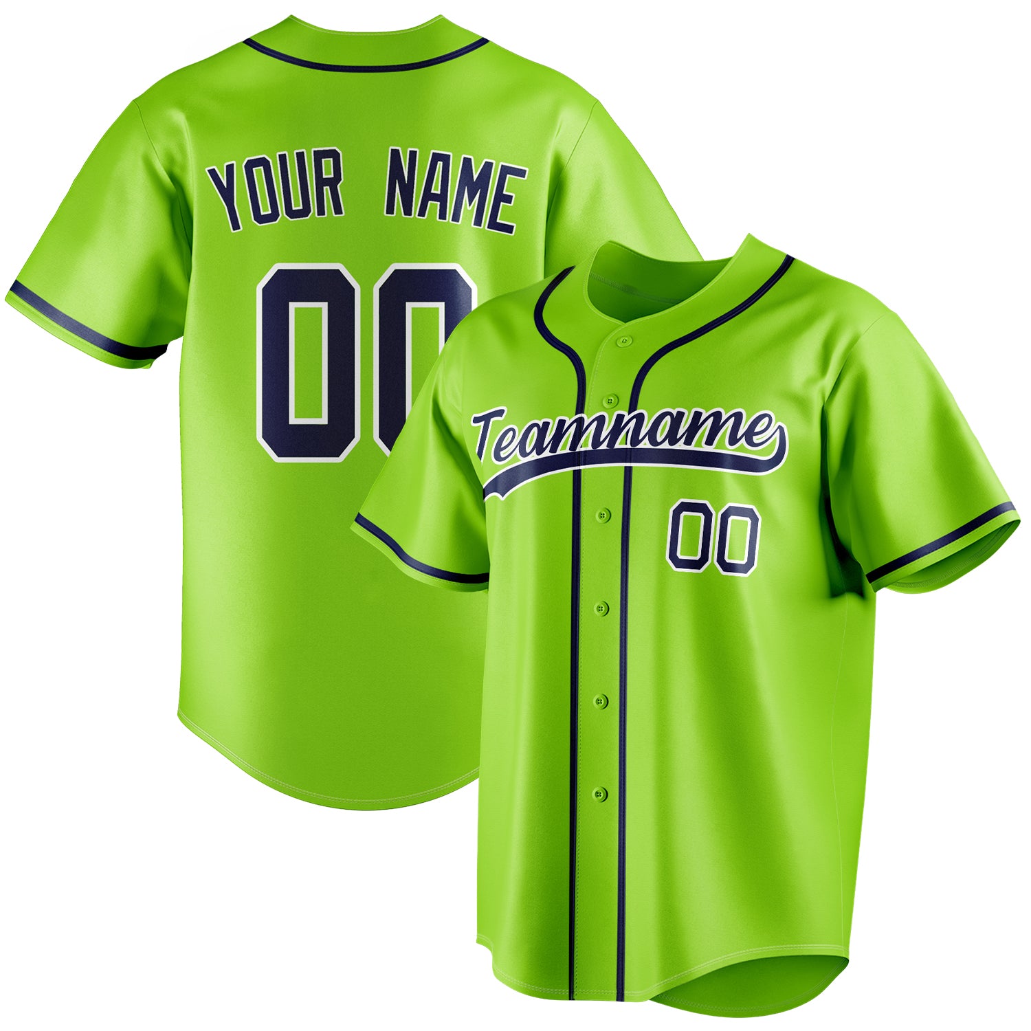 Personalized Neon Green & Navy Color Fan Baseball Jersey BB01240531XJ421