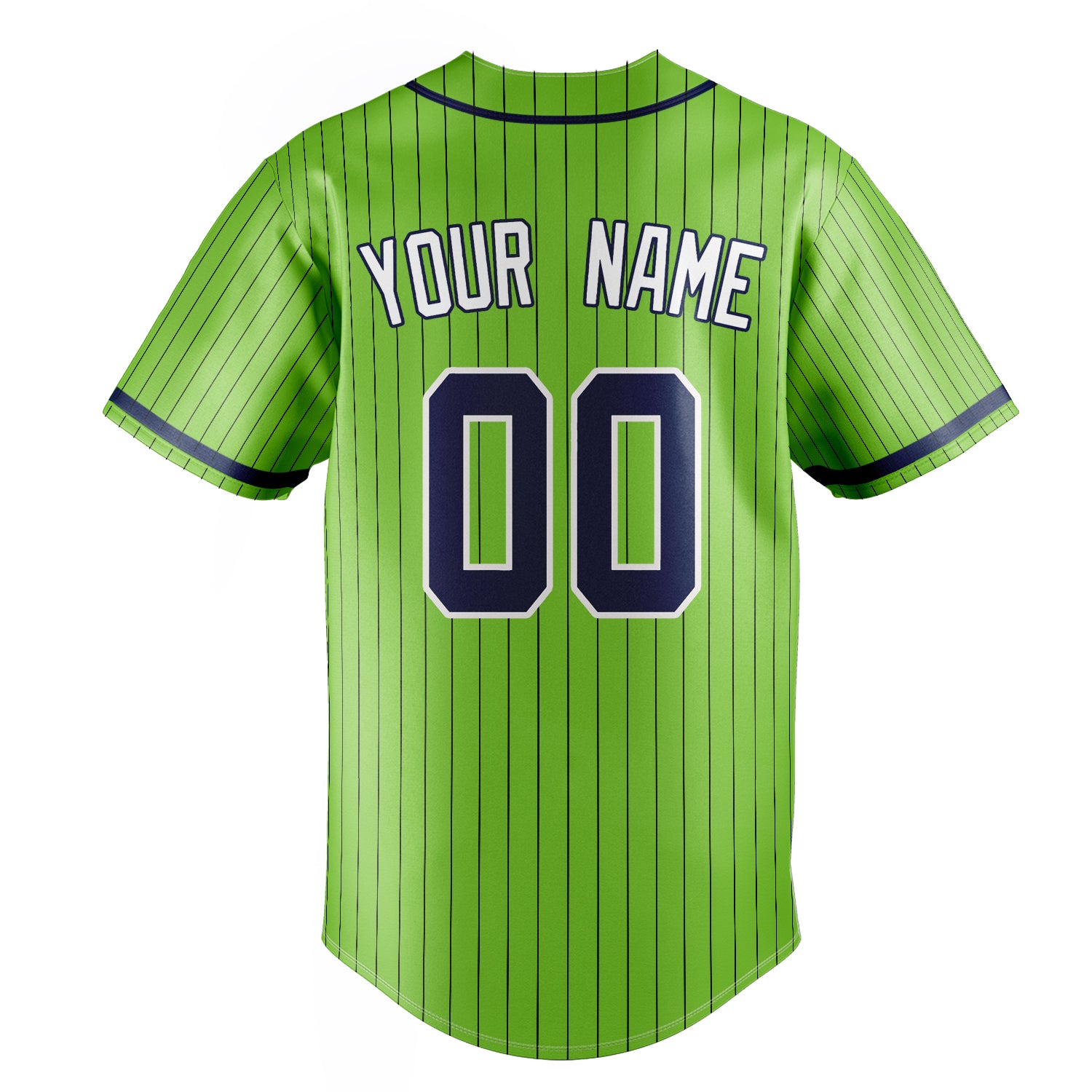 Personalized Neon Green & Navy Black Pinstripe Fan Baseball Jersey