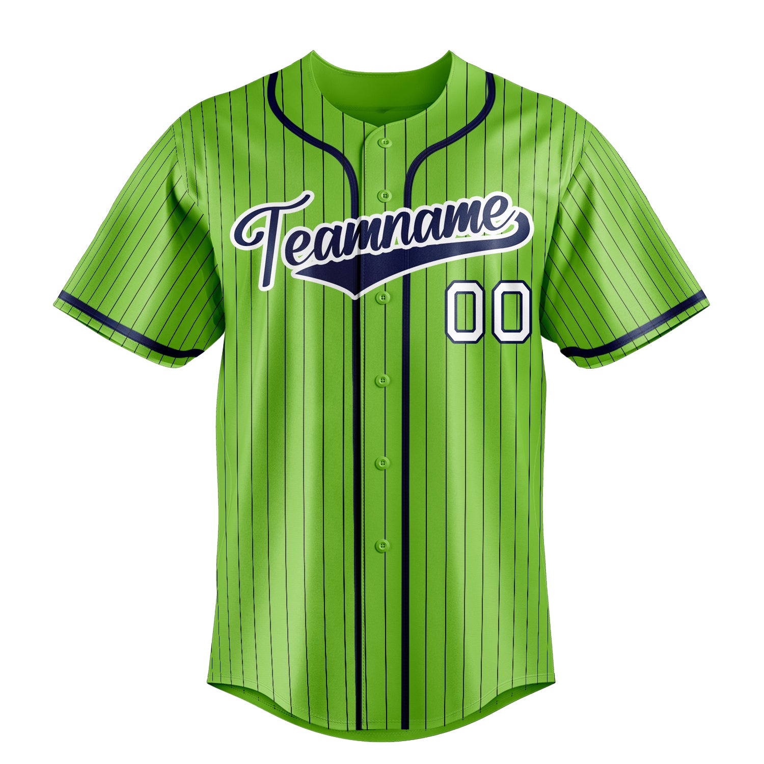 Personalized Neon Green & Navy Black Pinstripe Fan Baseball Jersey