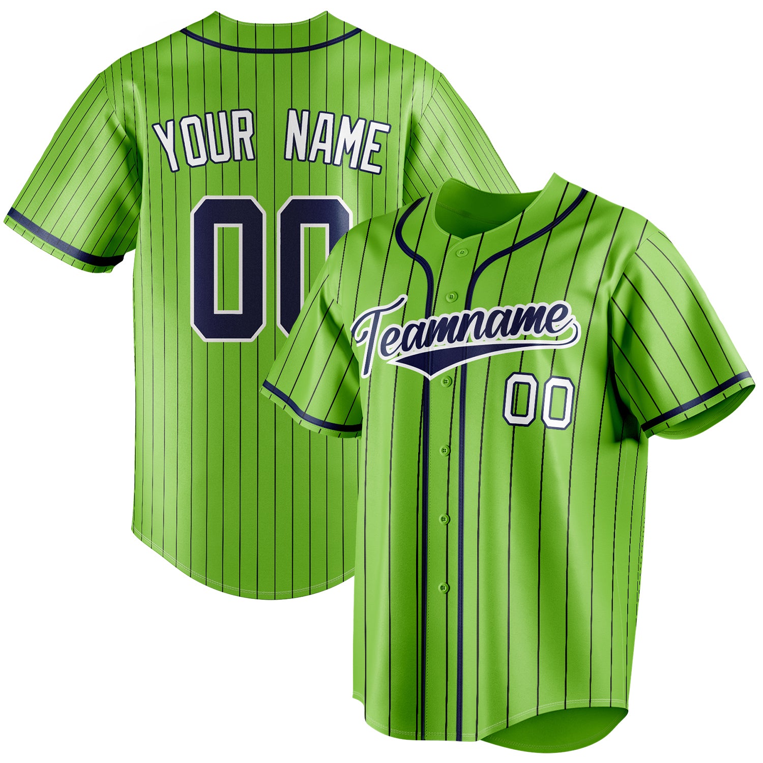 Personalized Neon Green & Navy Black Pinstripe Fan Baseball Jersey BB01240531XJ427