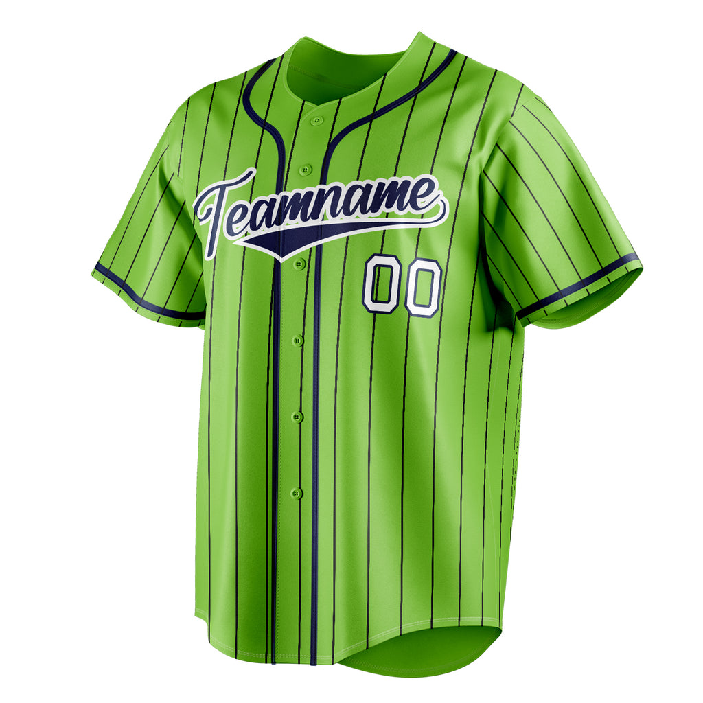 Personalized Neon Green & Navy Black Pinstripe Fan Baseball Jersey