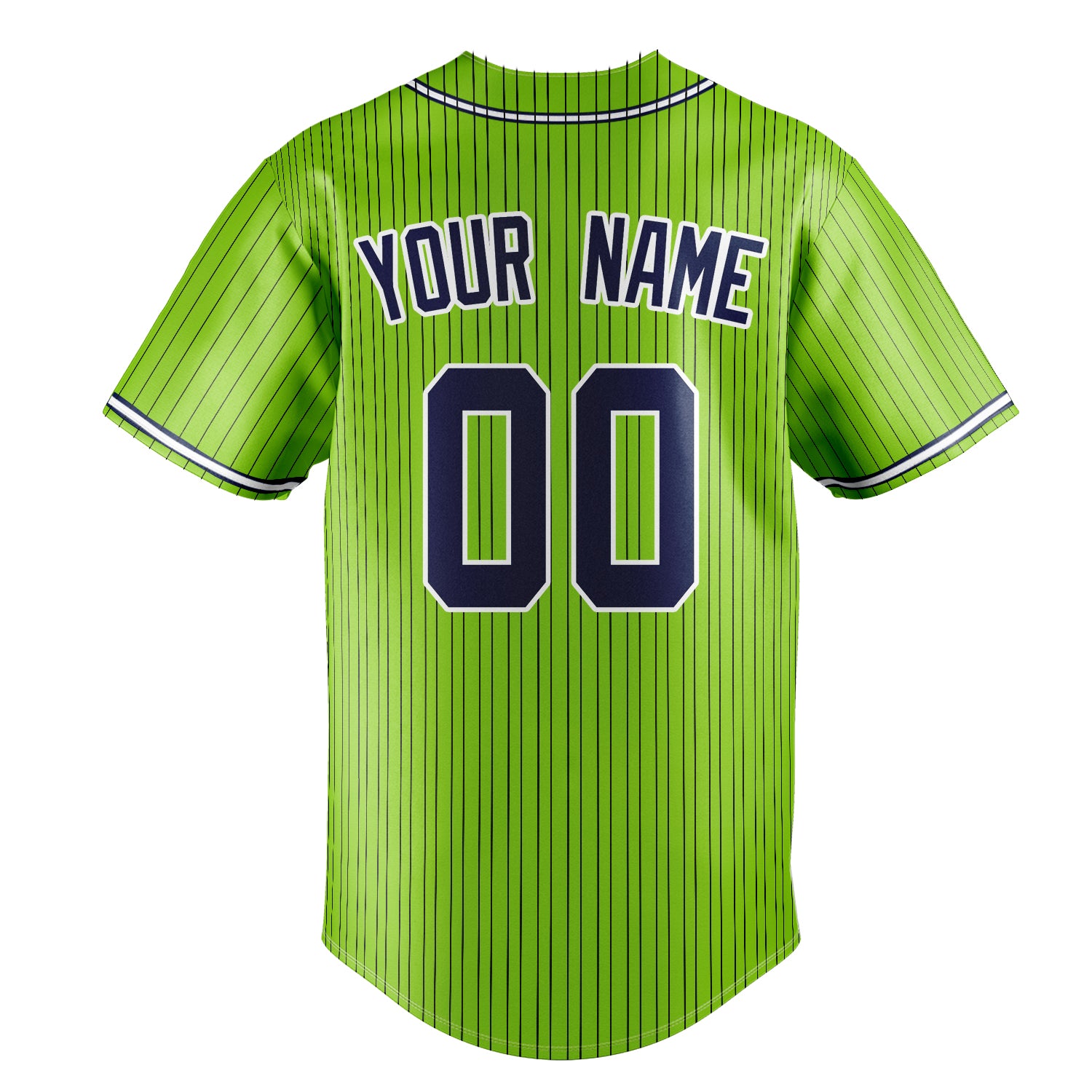 Personalized Neon Green & Navy Black Pinstripe Fan Baseball Jersey