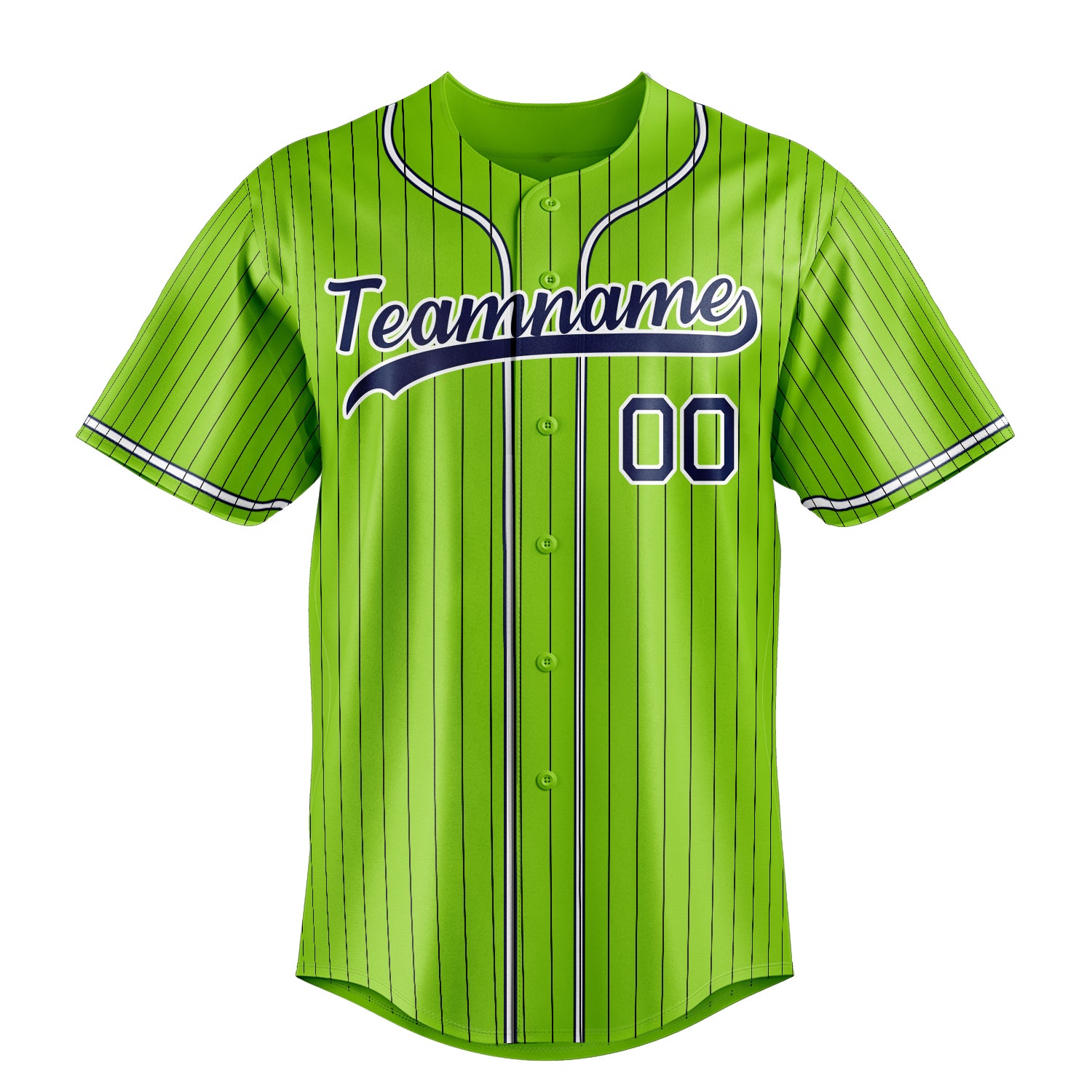Personalized Neon Green & Navy Black Pinstripe Fan Baseball Jersey