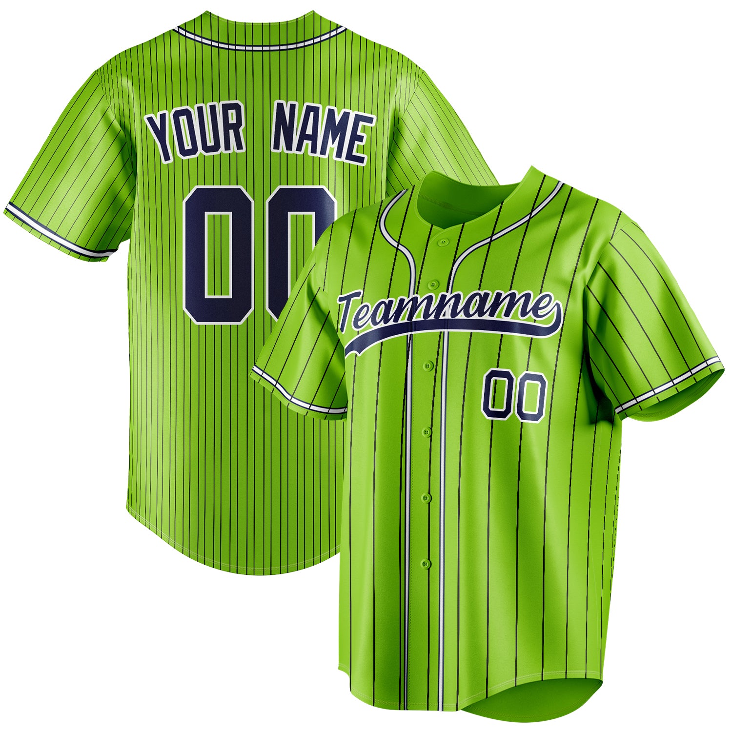 Personalized Neon Green & Navy Black Pinstripe Fan Baseball Jersey BB01240531XJ428