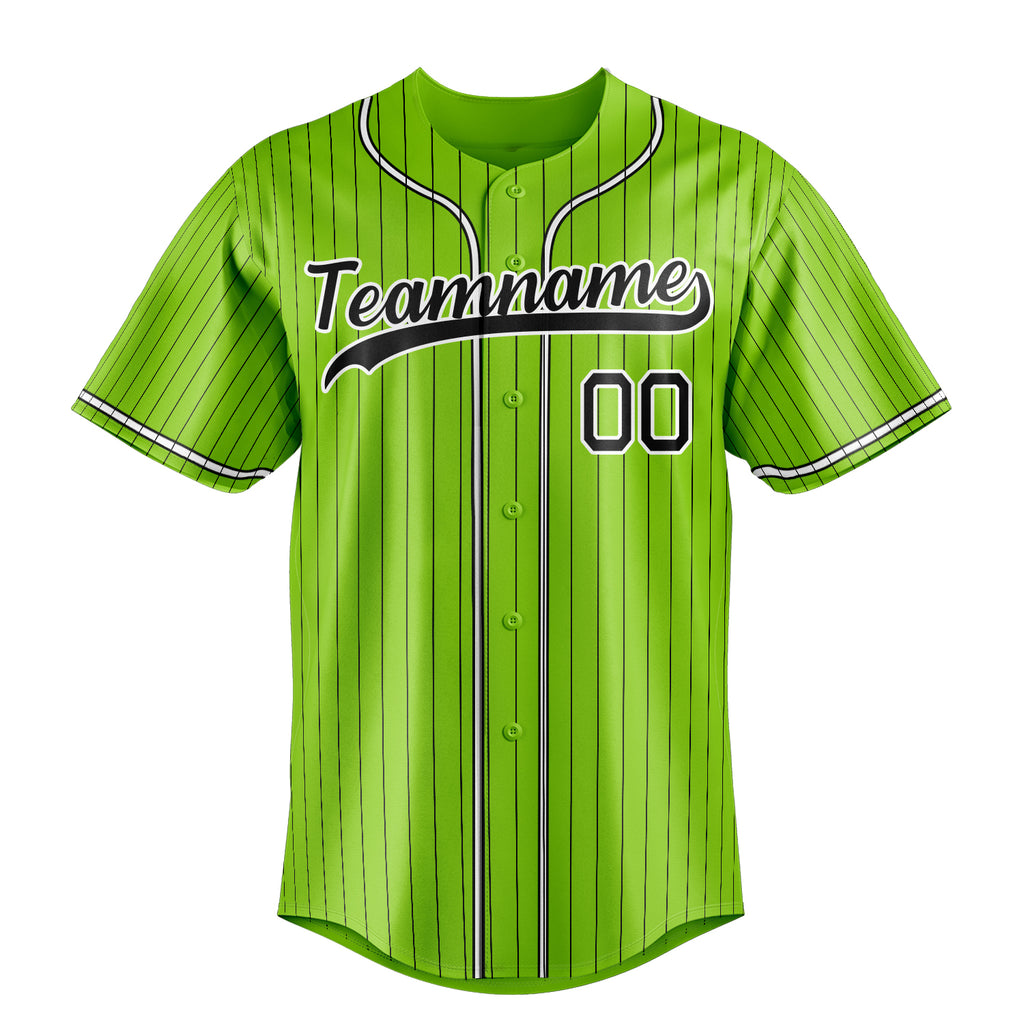Personalized Neon Green & Black Black Pinstripe Fan Baseball Jersey