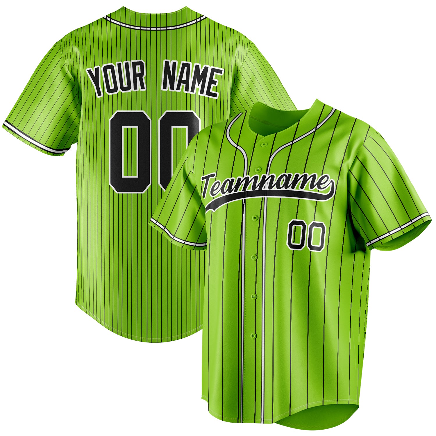 Personalized Neon Green & Black Black Pinstripe Fan Baseball Jersey BB01240531XJ429