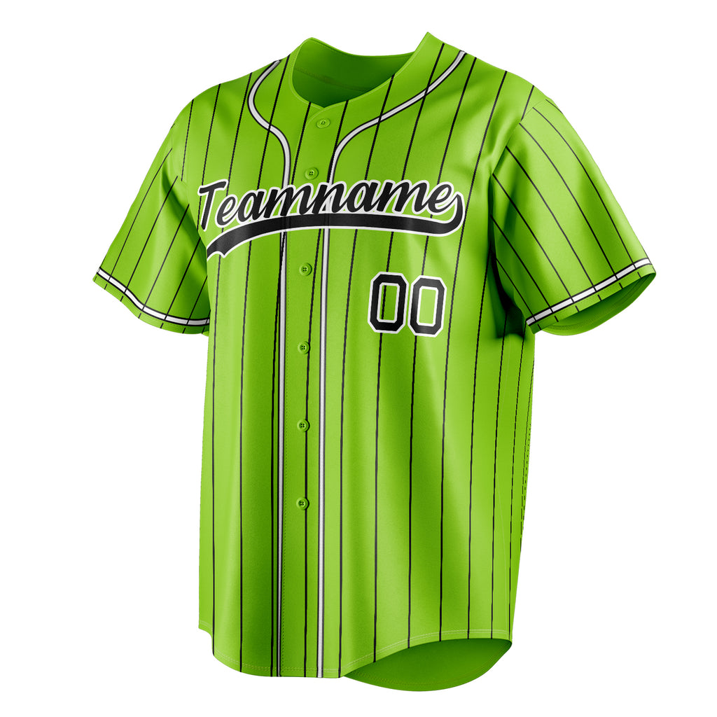 Personalized Neon Green & Black Black Pinstripe Fan Baseball Jersey