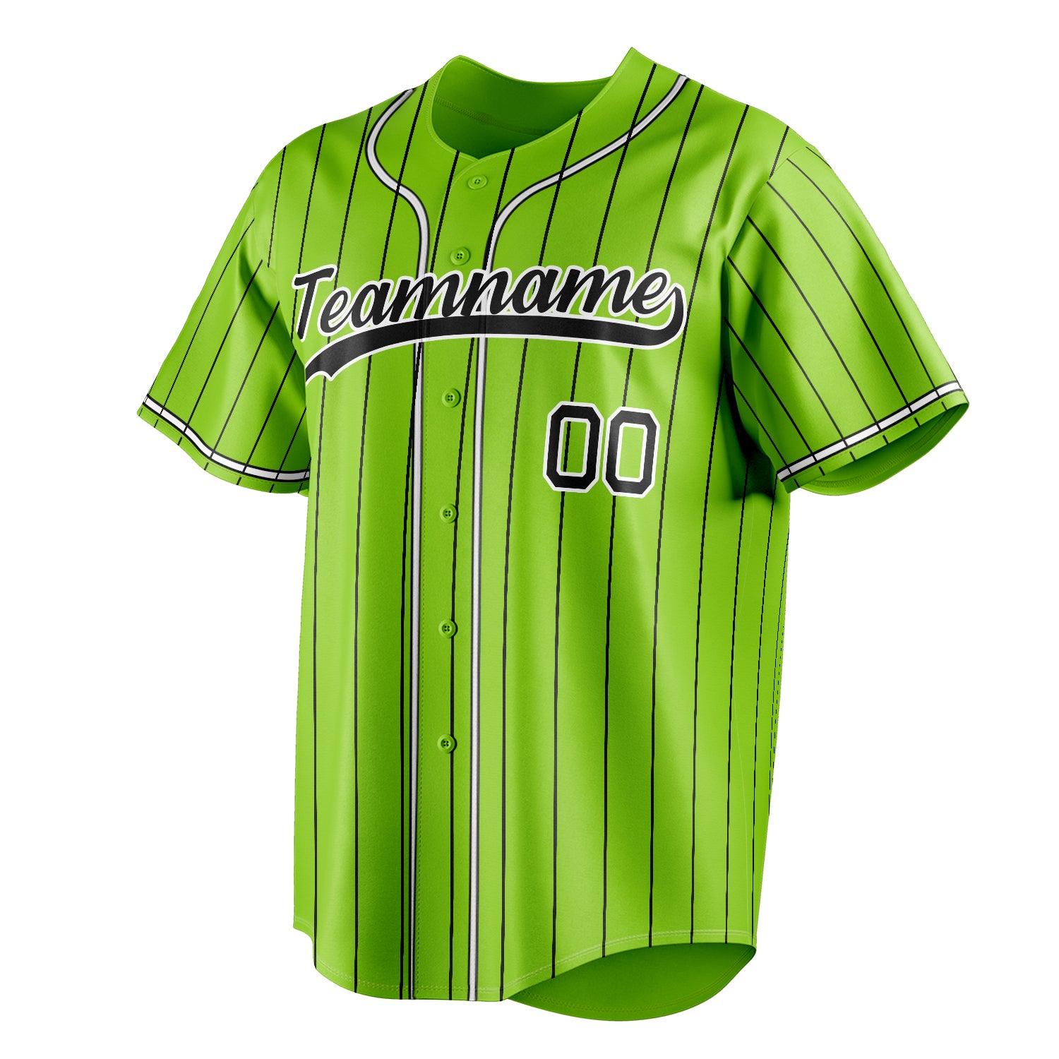 Personalized Neon Green & Black Black Pinstripe Fan Baseball Jersey