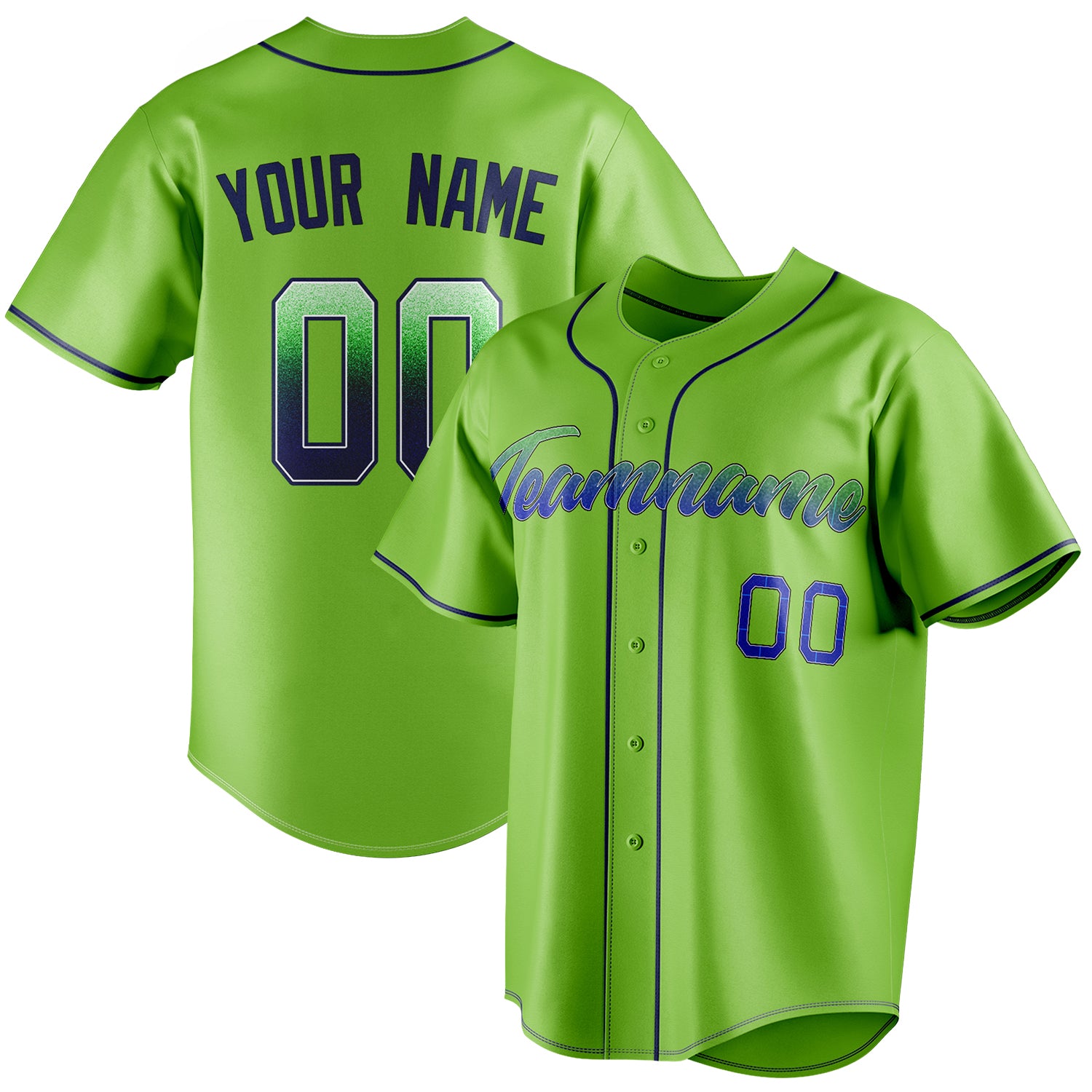Personalized Neon Green & Navy Color Fan Baseball Jersey BB01240531XJ430