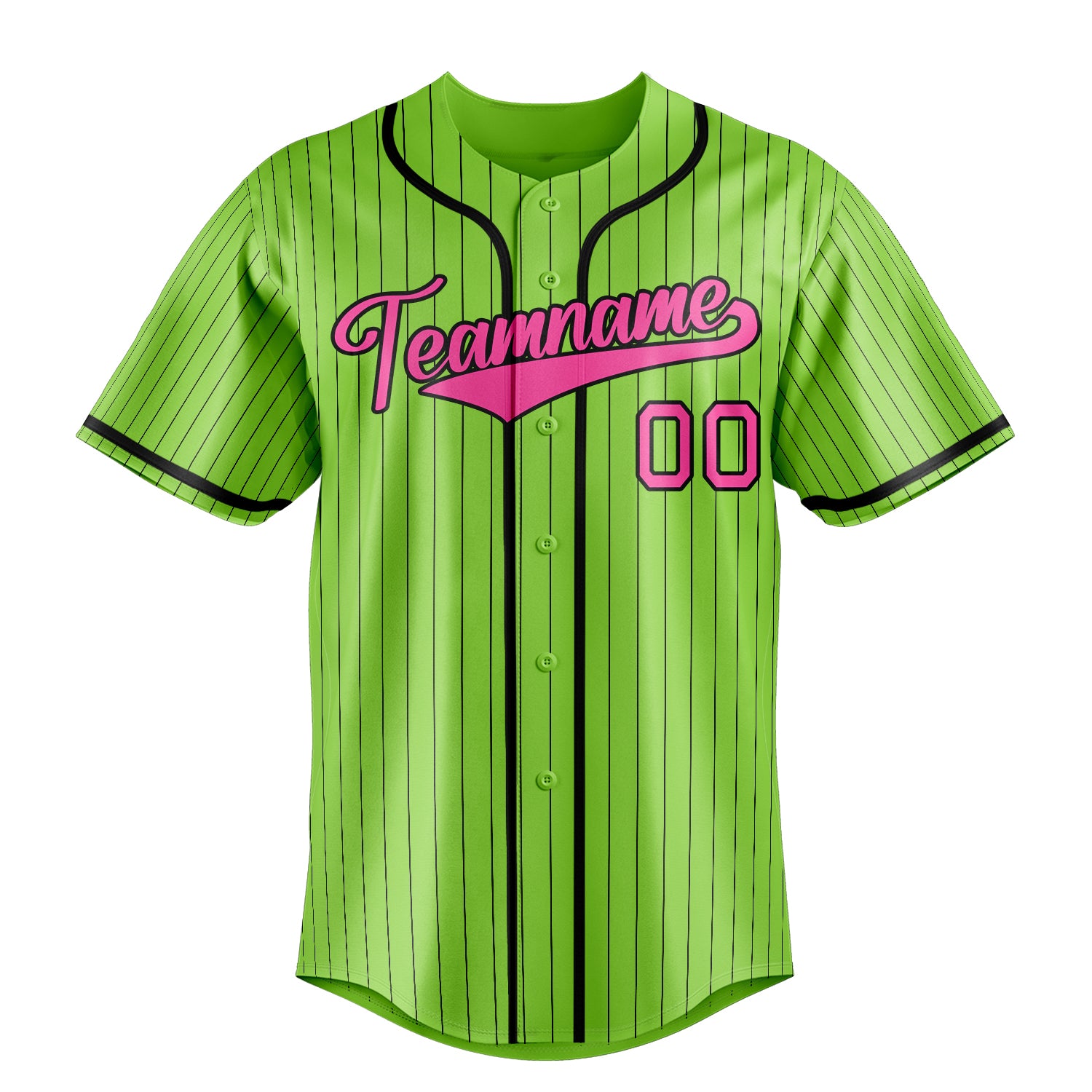 Personalized Neon Green & Pink Black Pinstripe Fan Baseball Jersey