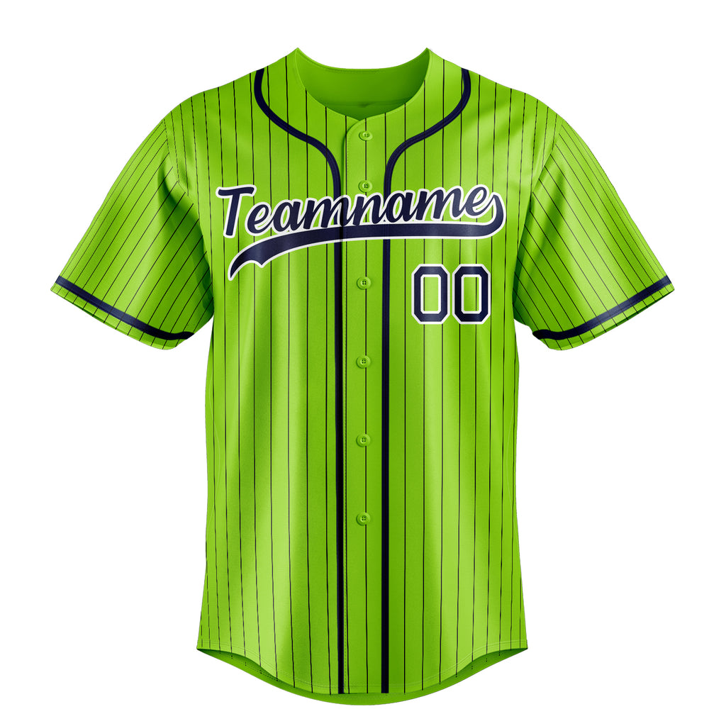 Personalized Neon Green & Navy Black Pinstripe Fan Baseball Jersey