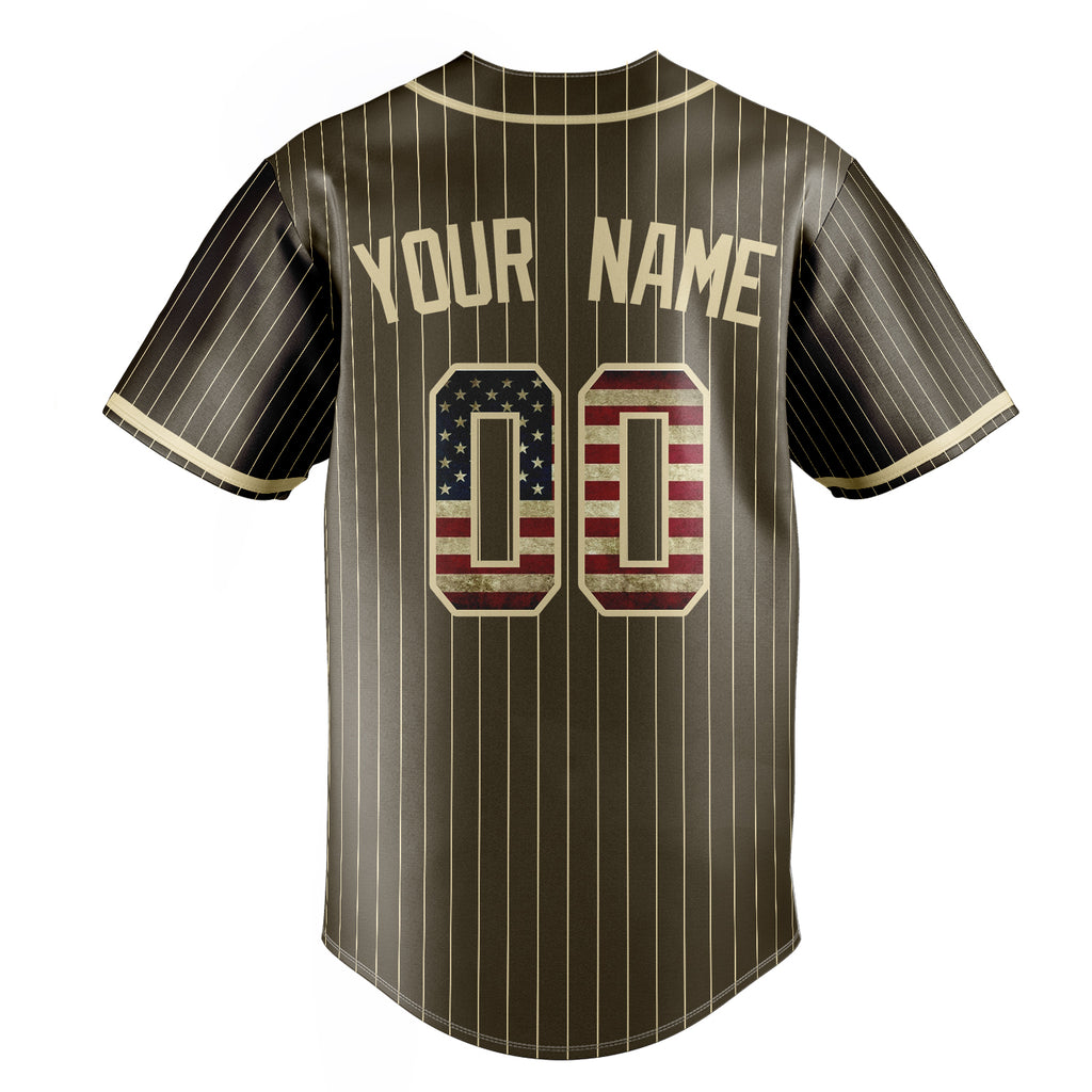 Personalized Olive & Cream Vintage USA Flag Fan Baseball Jersey