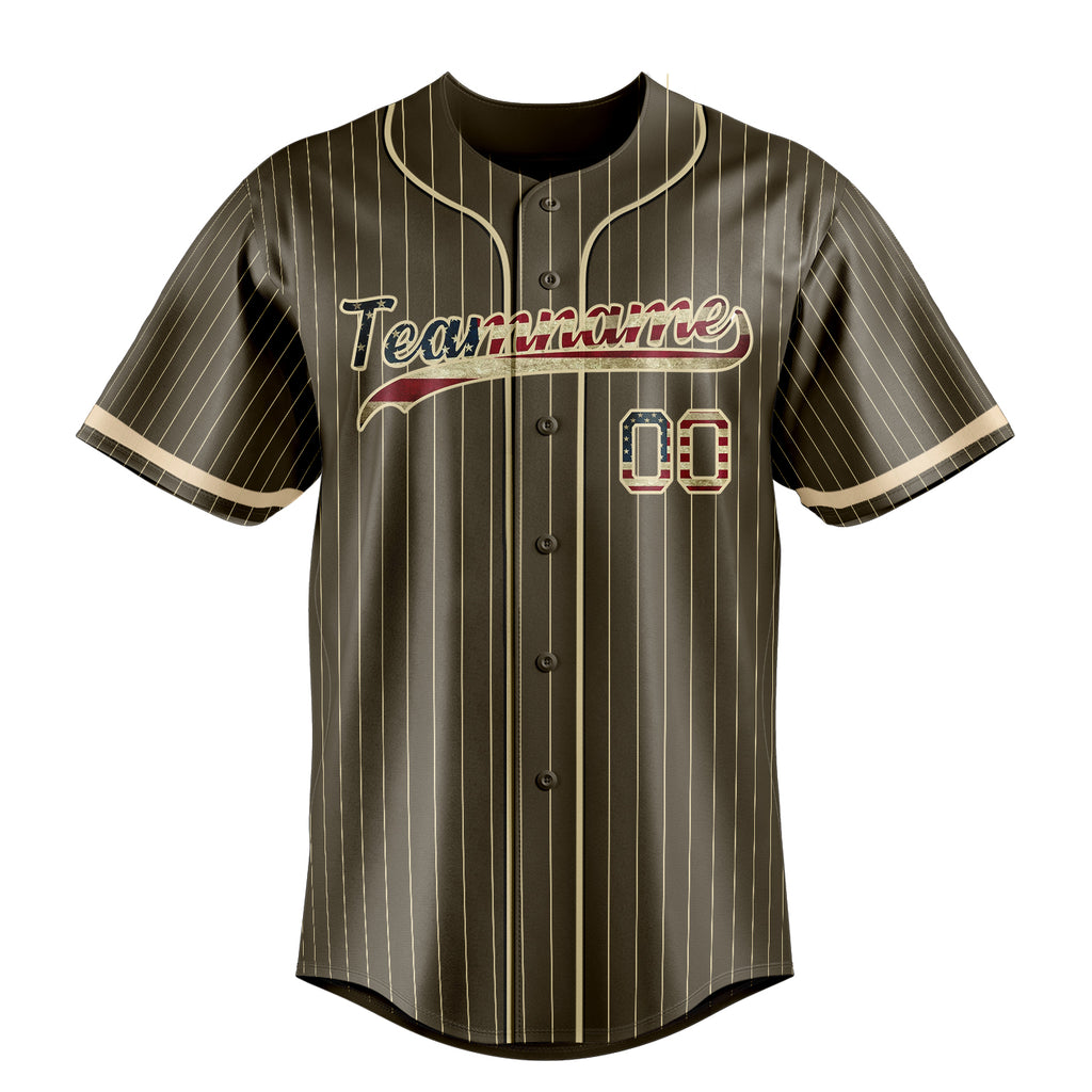 Personalized Olive & Cream Vintage USA Flag Fan Baseball Jersey