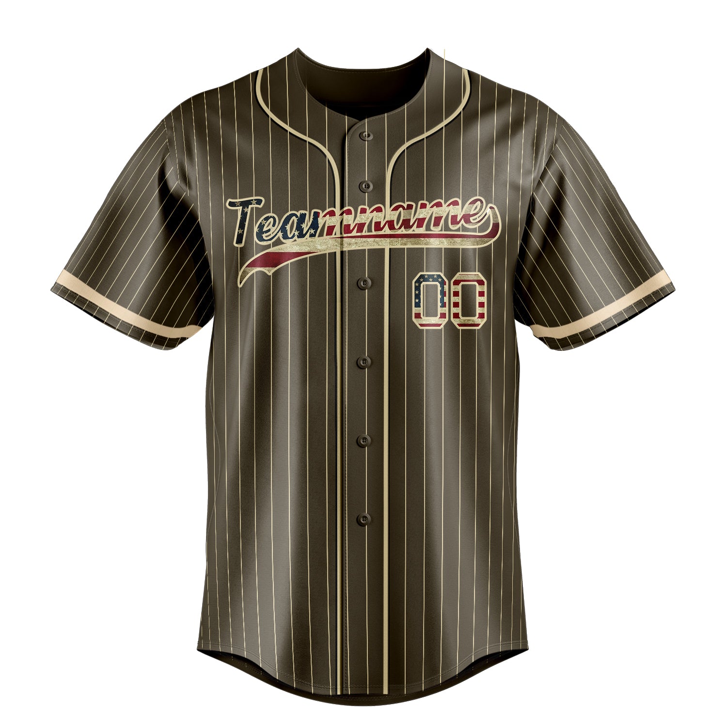 Personalized Olive & Cream Vintage USA Flag Fan Baseball Jersey