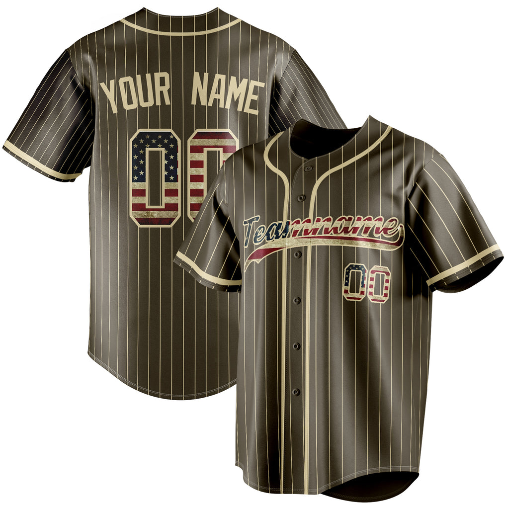 Personalized Olive & Cream Vintage USA Flag Fan Baseball Jersey BB01240531YX381