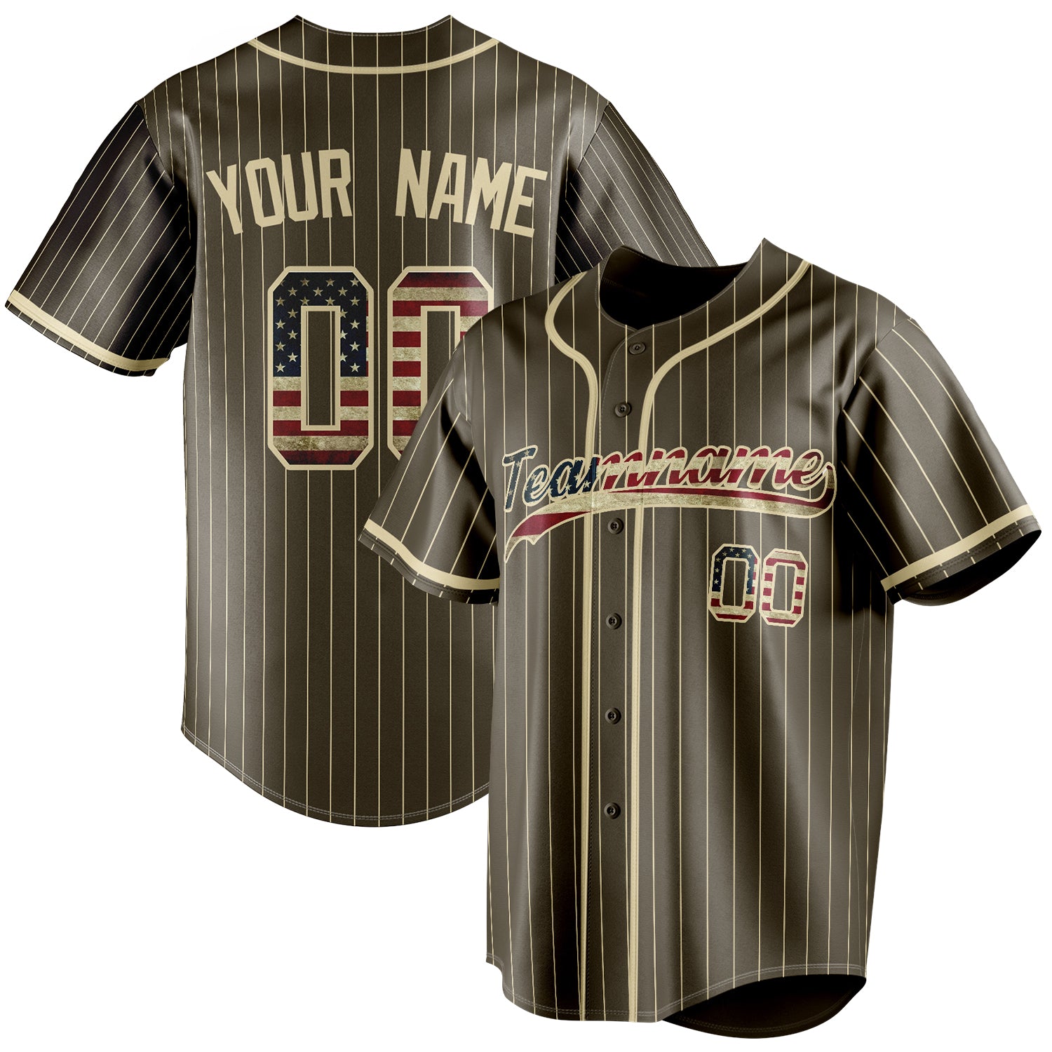 Personalized Olive & Cream Vintage USA Flag Fan Baseball Jersey BB01240531YX381