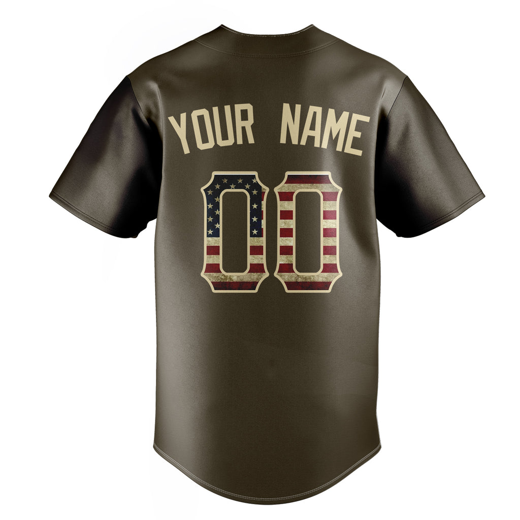 Personalized Olive & Cream Vintage USA Flag Fan Baseball Jersey