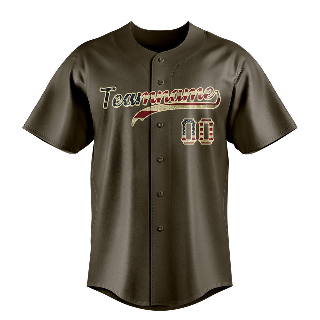 Personalized Olive & Cream Vintage USA Flag Fan Baseball Jersey