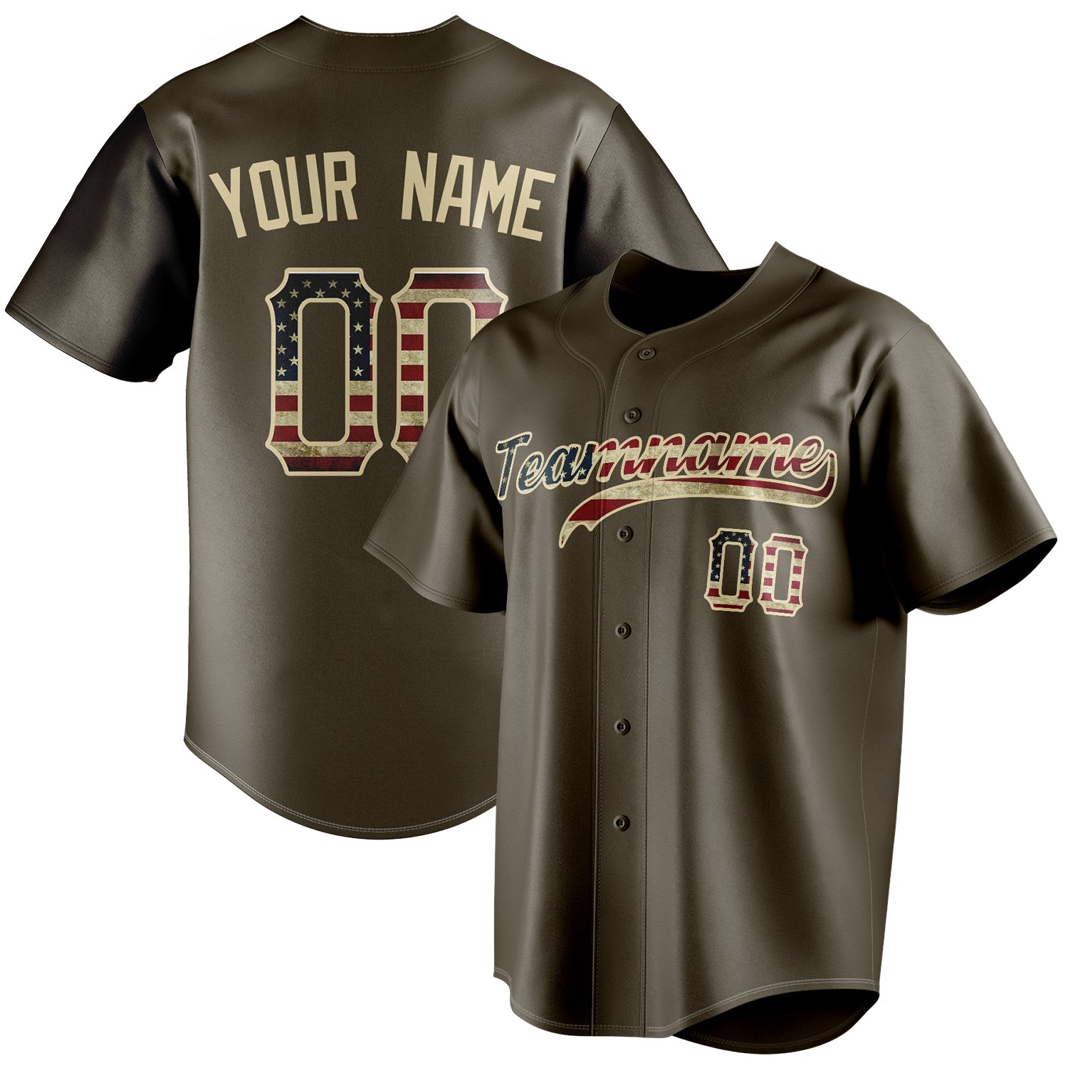 Personalized Olive & Cream Vintage USA Flag Fan Baseball Jersey BB01240531YX387