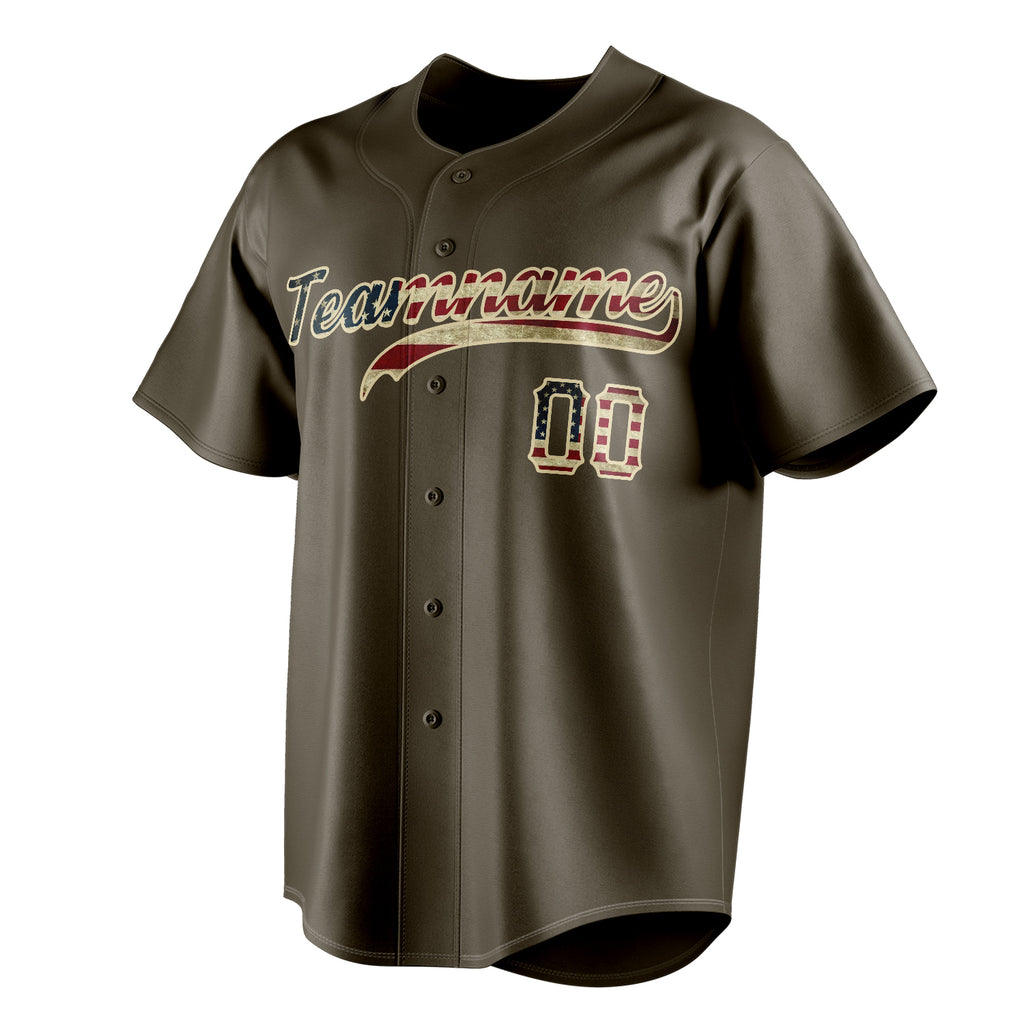 Personalized Olive & Cream Vintage USA Flag Fan Baseball Jersey
