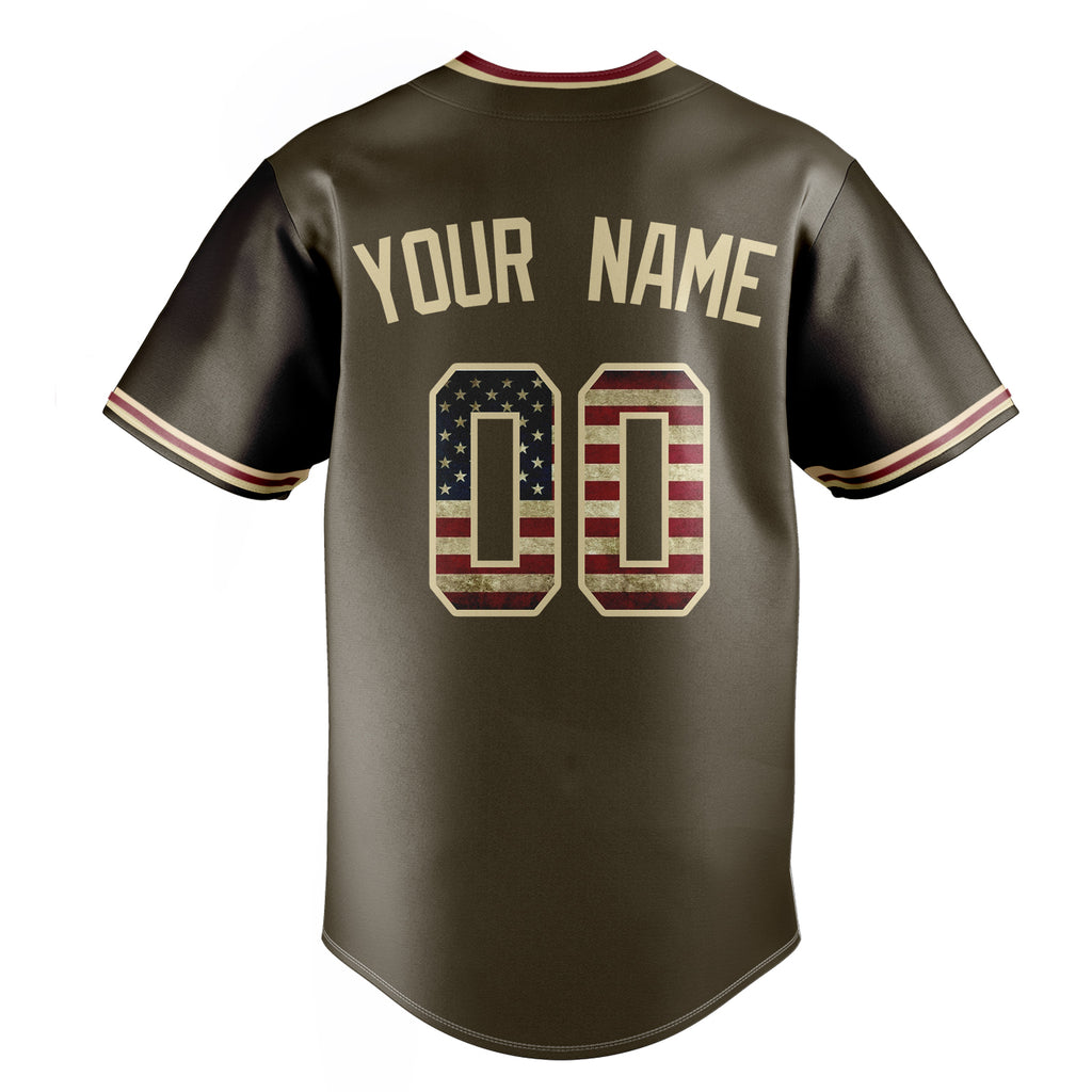 Personalized Olive & Cream Vintage USA Flag Fan Baseball Jersey