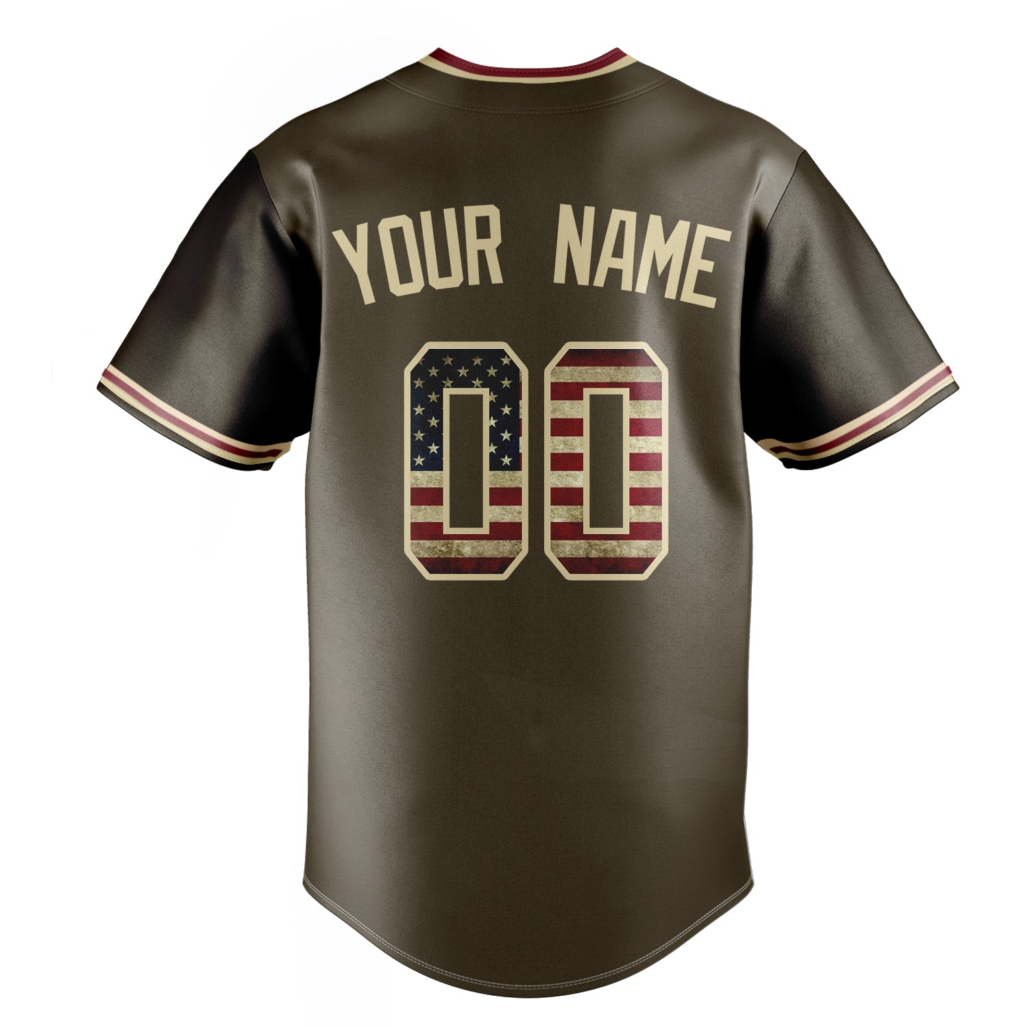 Personalized Olive & Cream Vintage USA Flag Fan Baseball Jersey