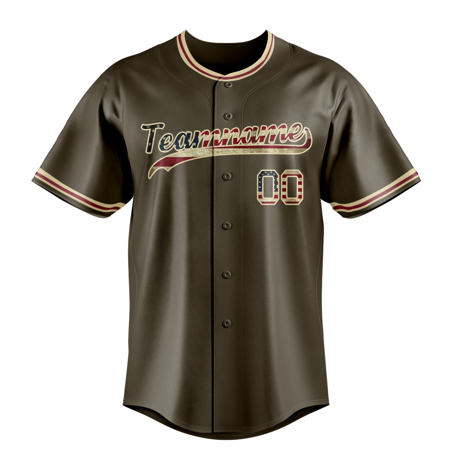 Personalized Olive & Cream Vintage USA Flag Fan Baseball Jersey