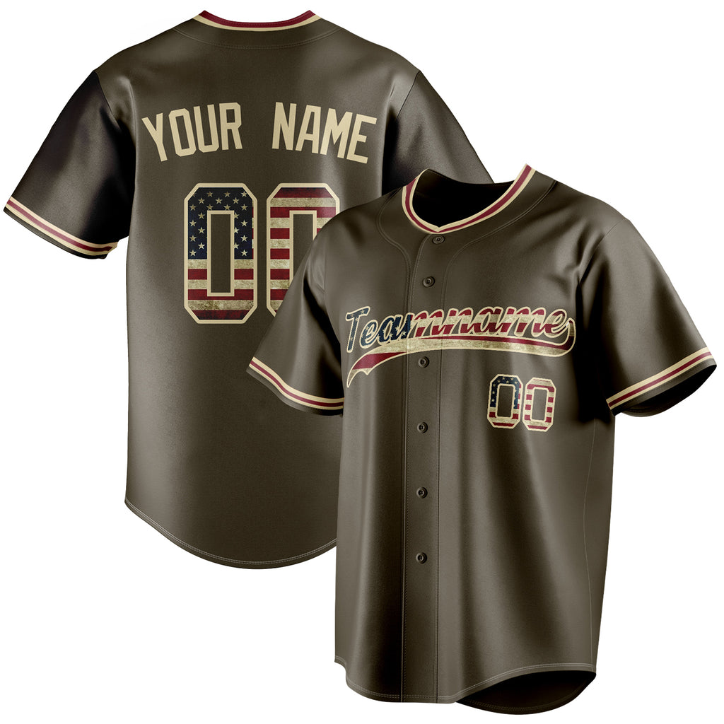 Personalized Olive & Cream Vintage USA Flag Fan Baseball Jersey BB01240531YX390