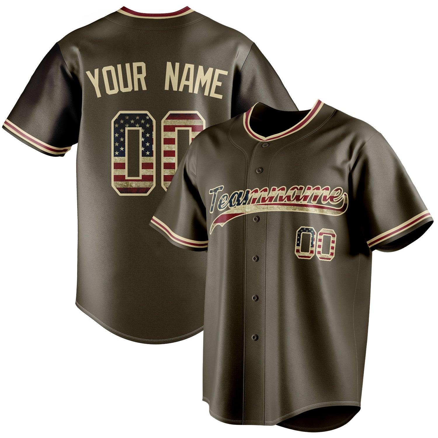 Personalized Olive & Cream Vintage USA Flag Fan Baseball Jersey BB01240531YX390