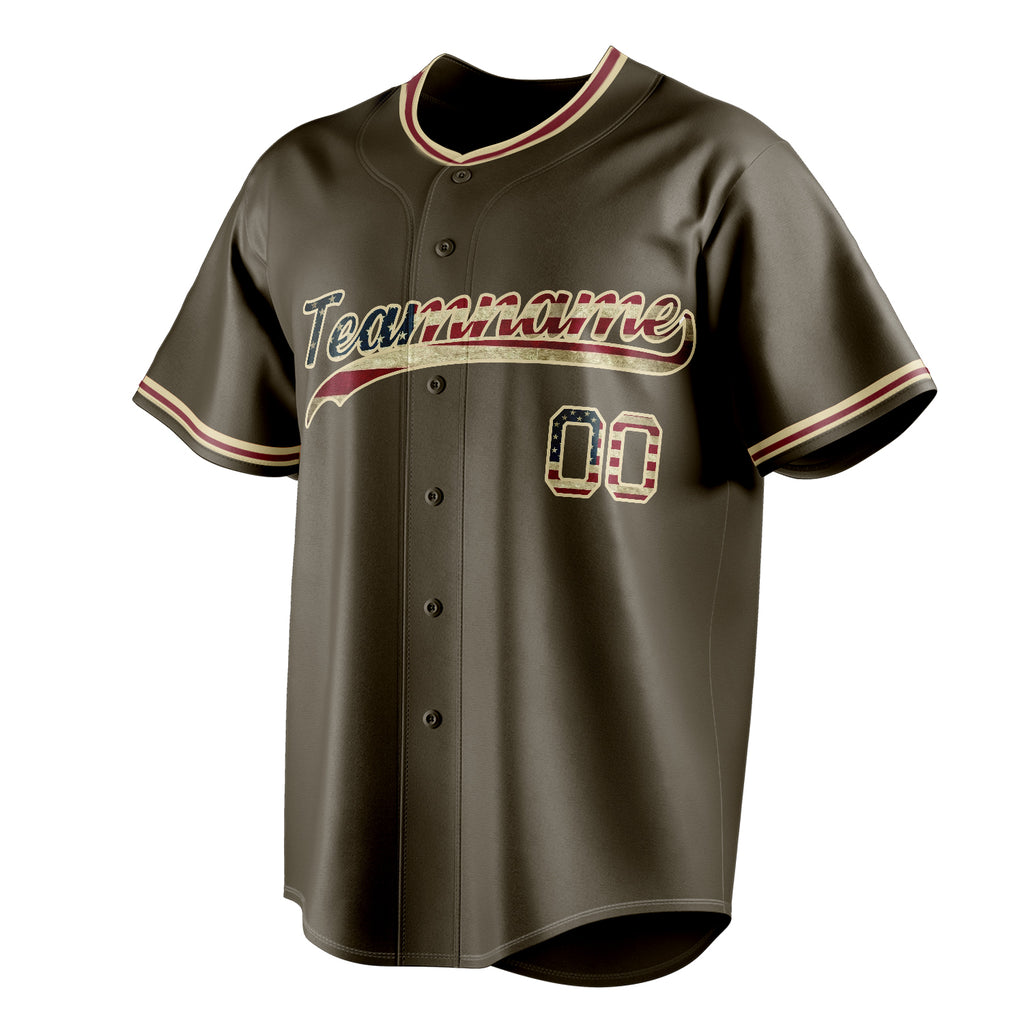 Personalized Olive & Cream Vintage USA Flag Fan Baseball Jersey
