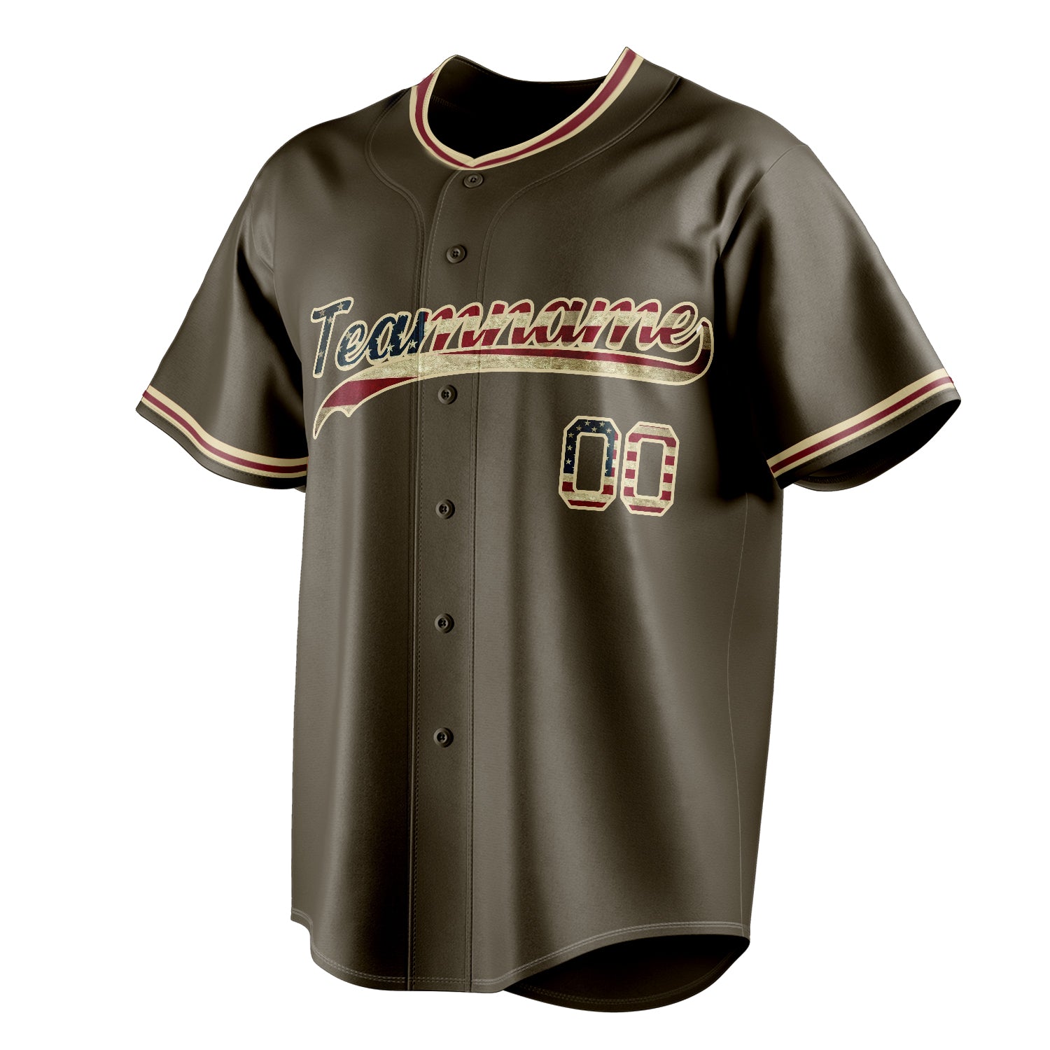 Personalized Olive & Cream Vintage USA Flag Fan Baseball Jersey