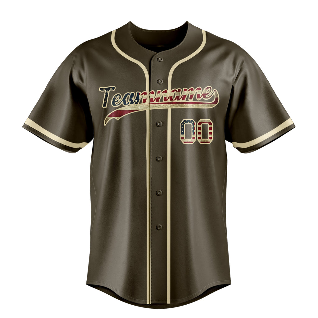 Personalized Olive & Cream Vintage USA Flag Fan Baseball Jersey