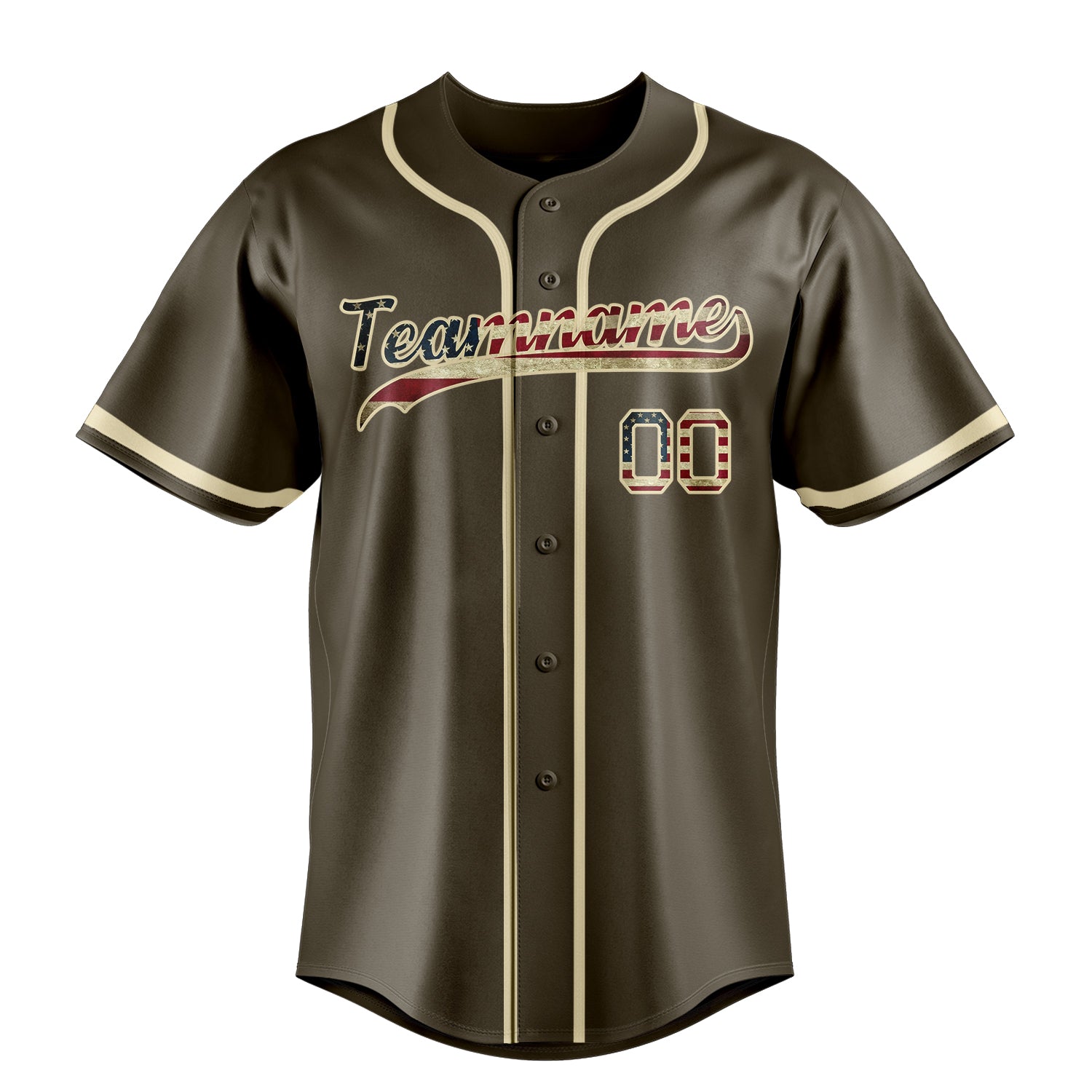 Personalized Olive & Cream Vintage USA Flag Fan Baseball Jersey