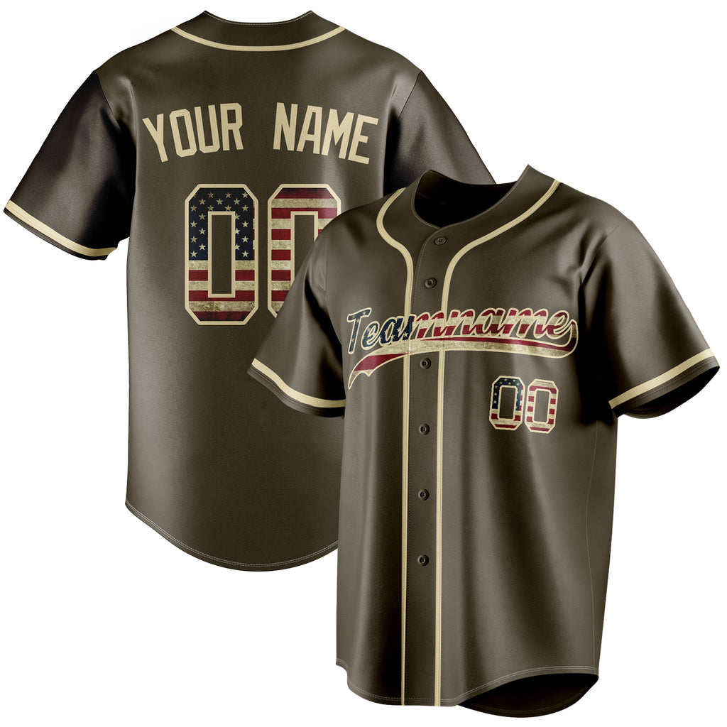 Personalized Olive & Cream Vintage USA Flag Fan Baseball Jersey BB01240531YX393