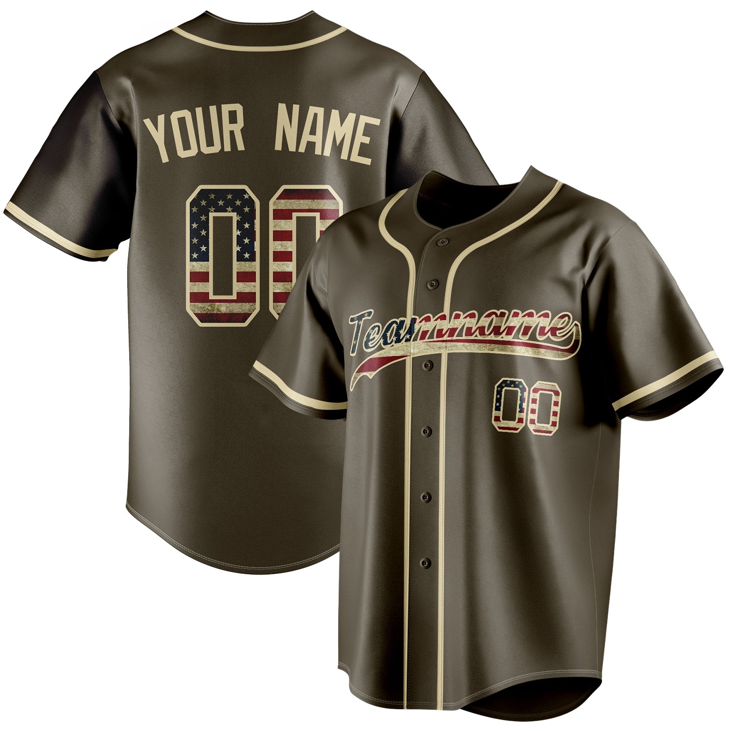 Personalized Olive & Cream Vintage USA Flag Fan Baseball Jersey BB01240531YX393