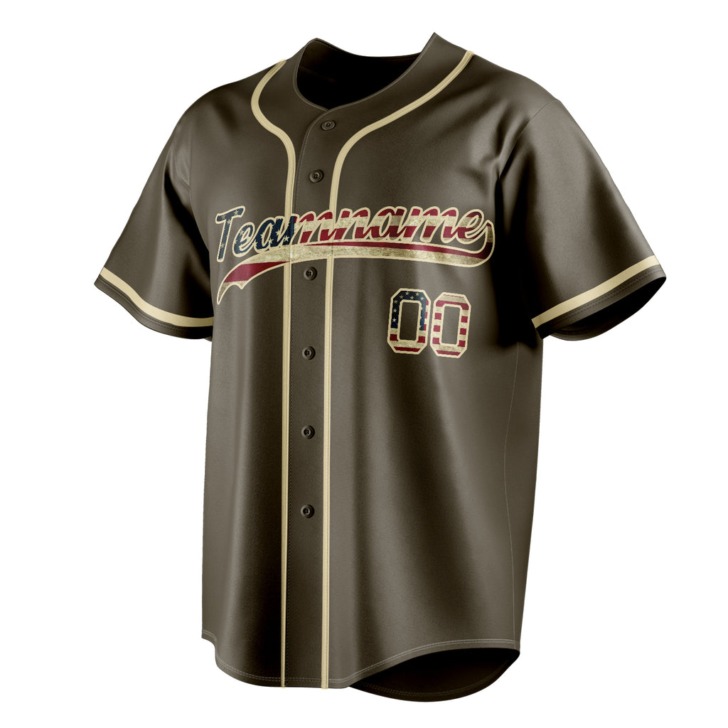 Personalized Olive & Cream Vintage USA Flag Fan Baseball Jersey