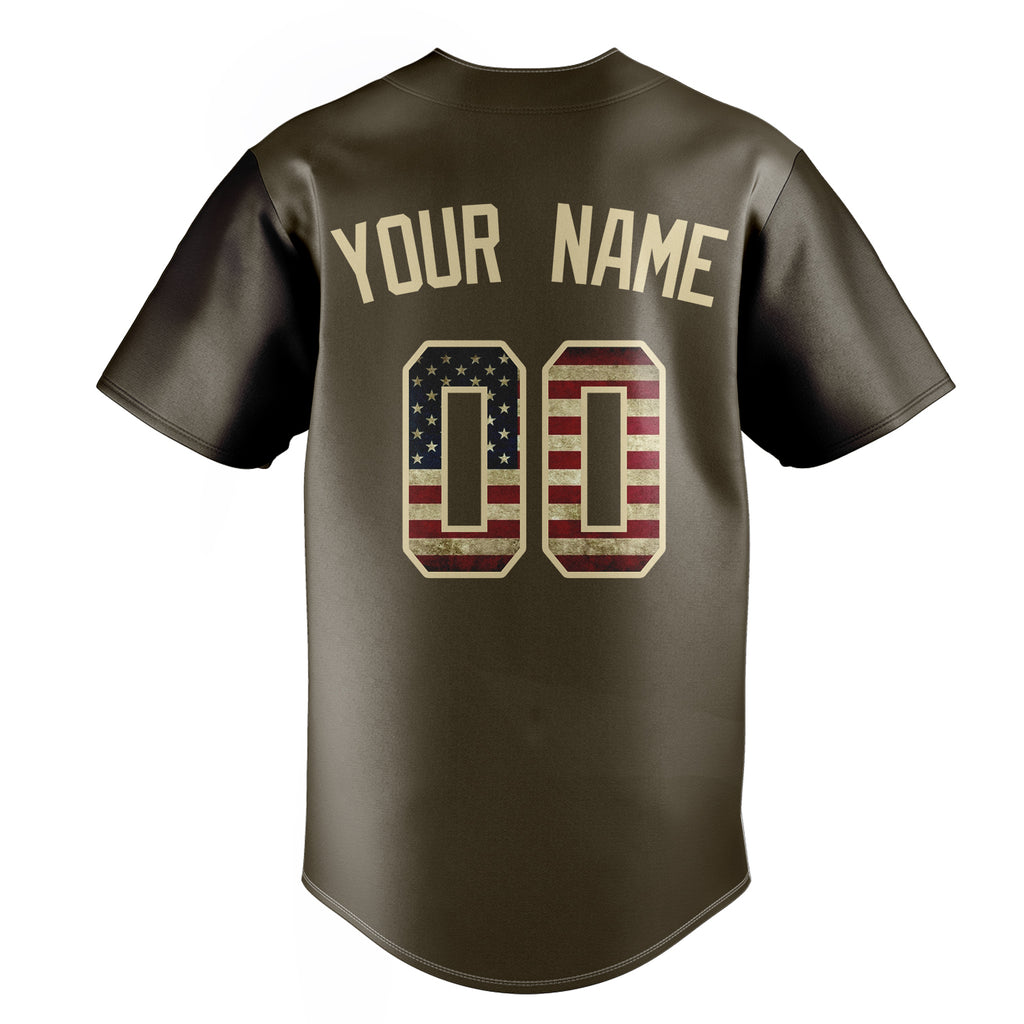 Personalized Olive & Cream Vintage USA Flag Fan Baseball Jersey