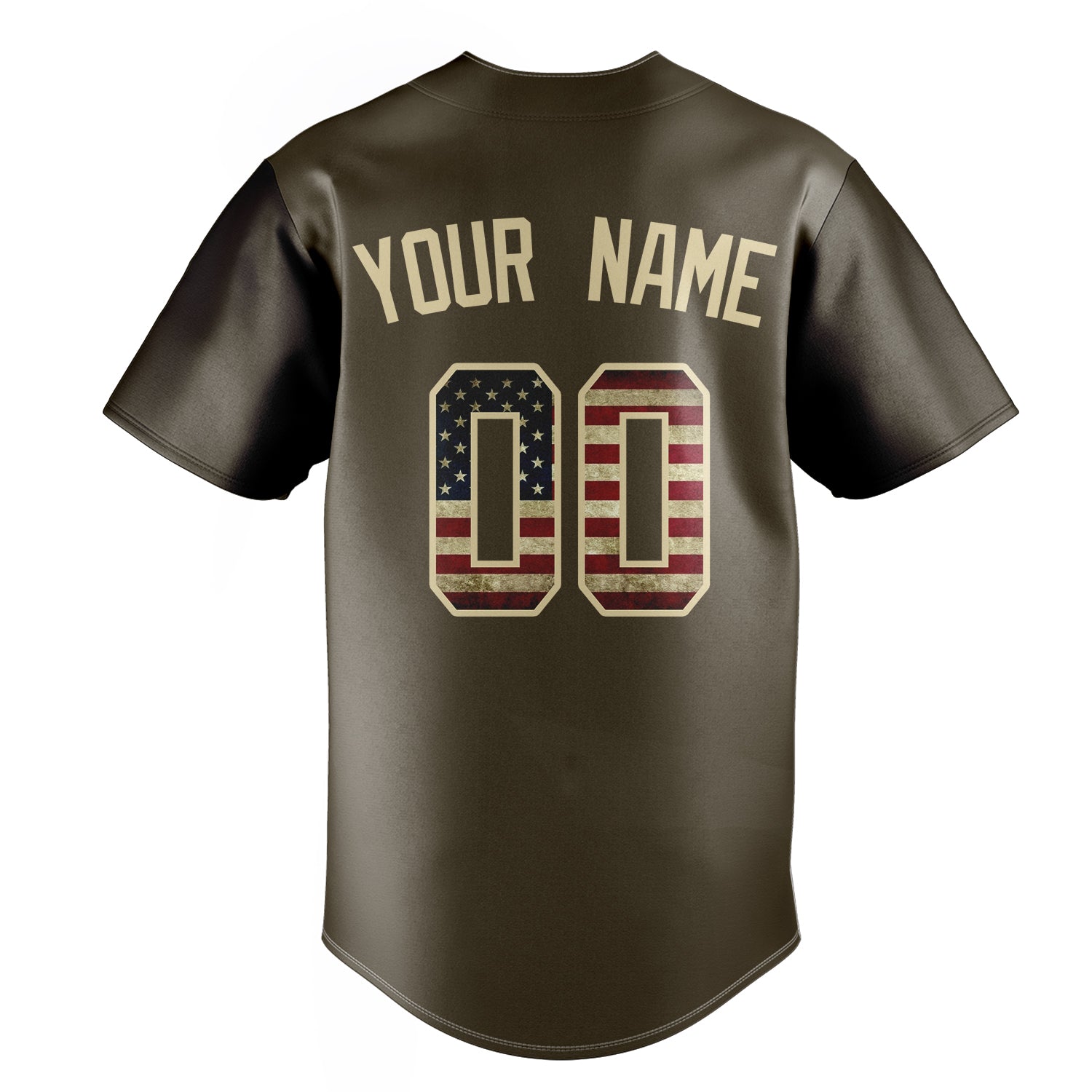 Personalized Olive & Cream Vintage USA Flag Fan Baseball Jersey